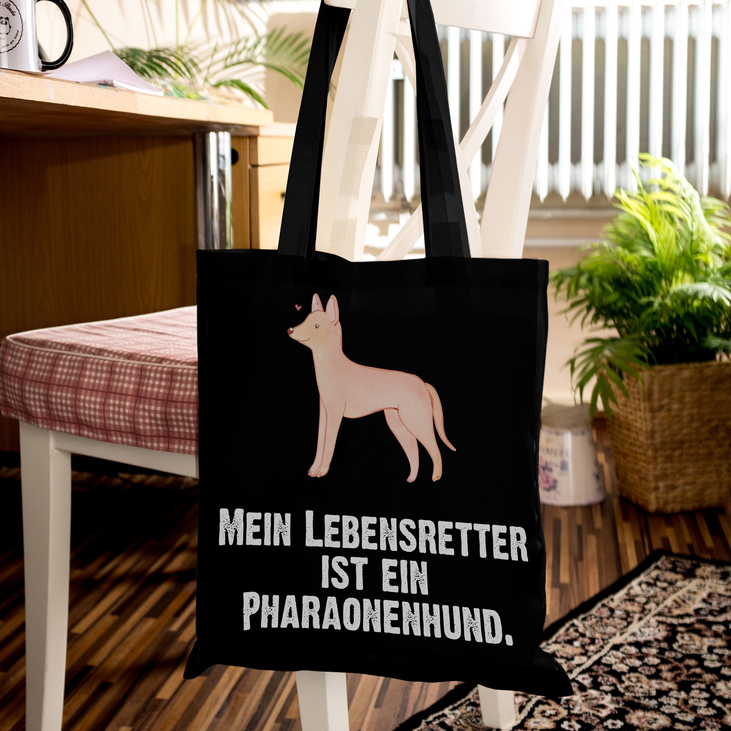 Mr. & Mrs. Panda Lebensretter Tragetasche Pharaonenhund - Stoffbeutel, - Geschenk, Schwarz (1-tlg) Welpe
