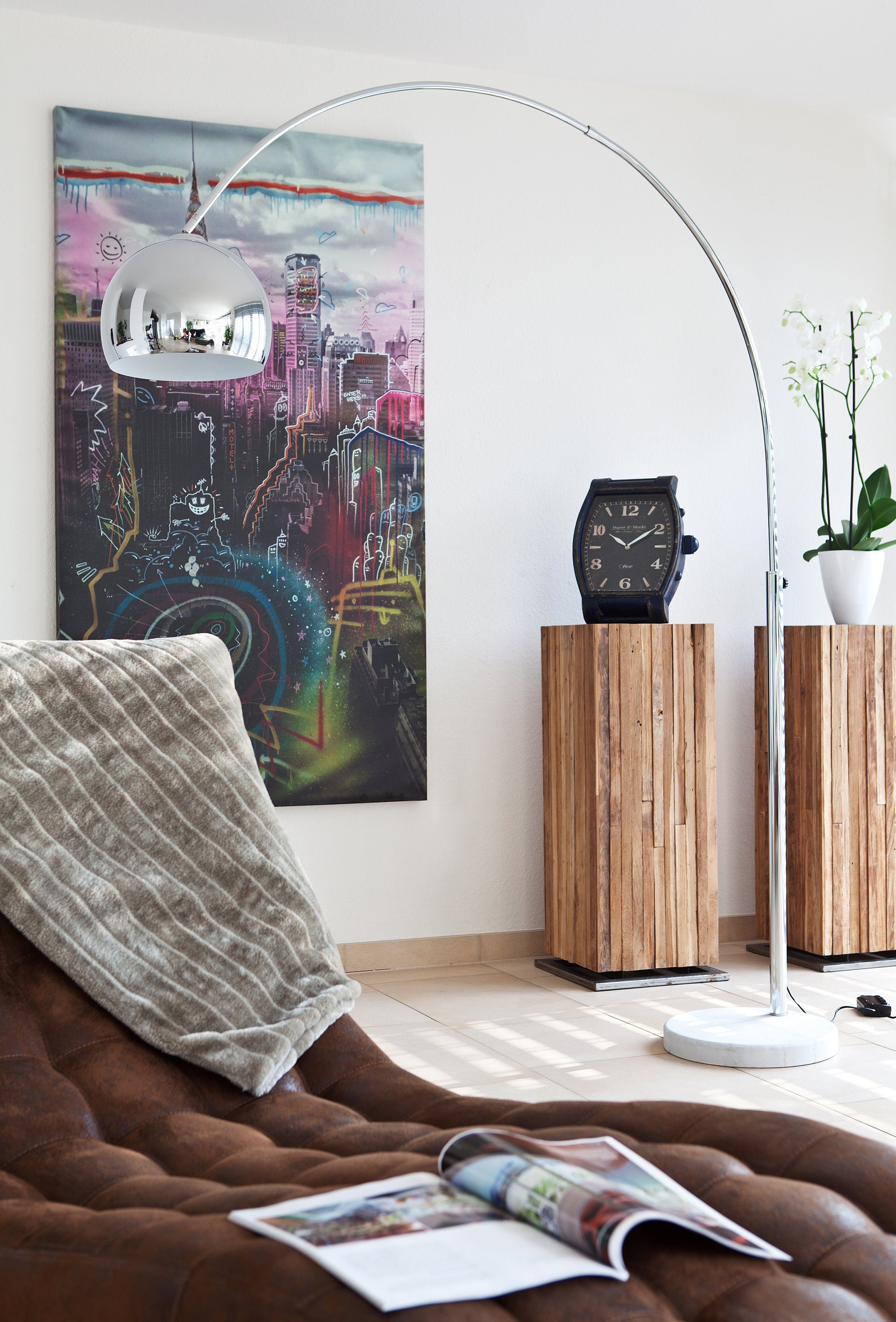 SalesFever Bogenlampe Finn, Dimmer, ohne Leuchtmittel, Höhenverstellbar und mit Dimmschalter