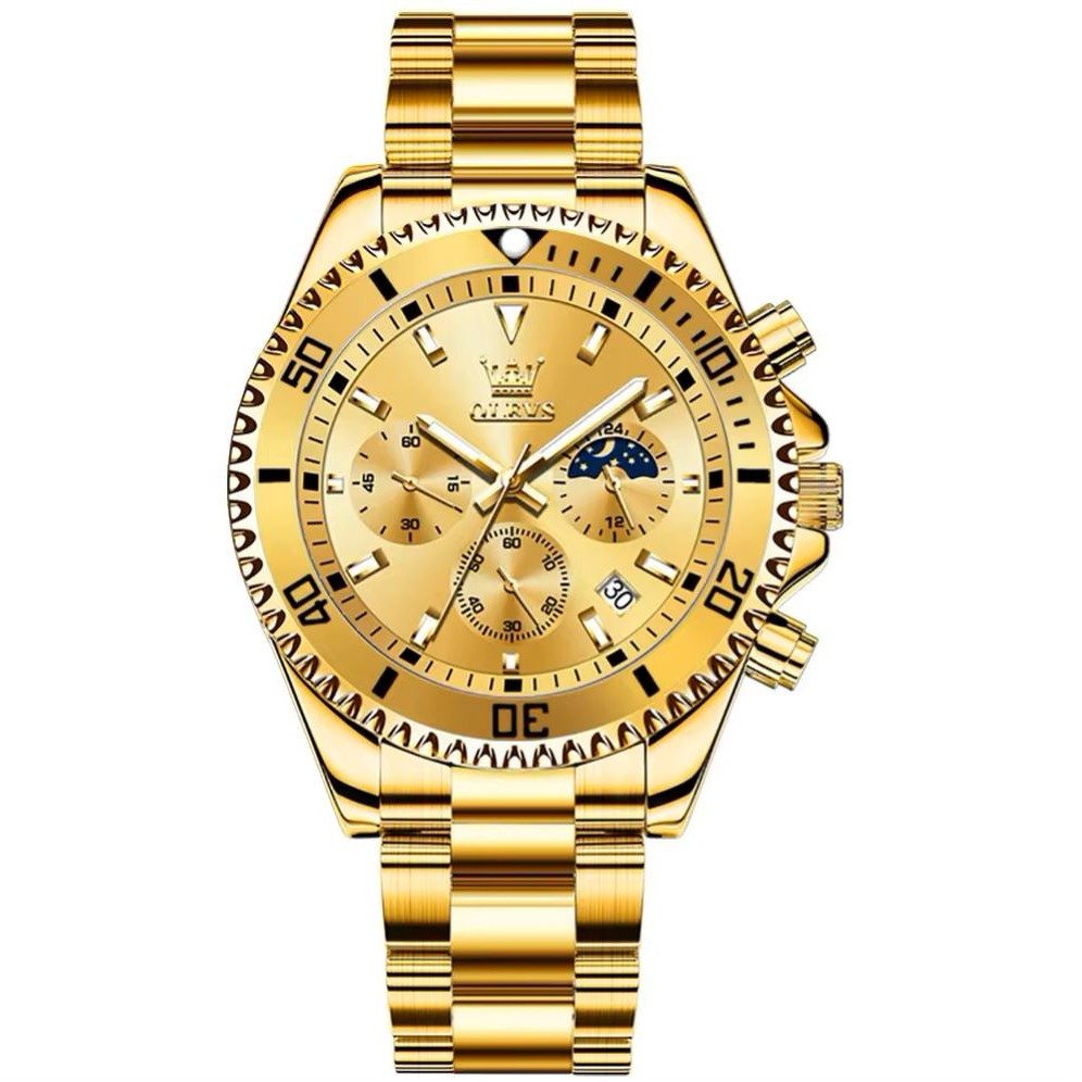 Tidy Quarzuhr Herren Uhr Chronograph Quarz Goldfarben Geschenkbox Luxus günstig online kaufen