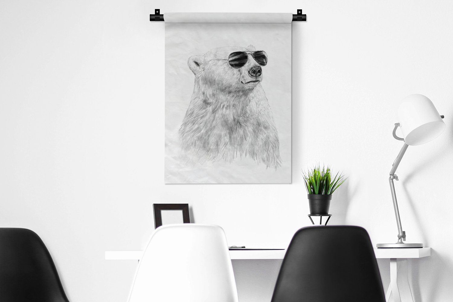 Sonnenbrille - Wanddekoobjekt Weiß, Wohnzimmer, an MuchoWow Tiere für Schlafzimmer Wand, - - Tapisserie, der Deko Eisbär
