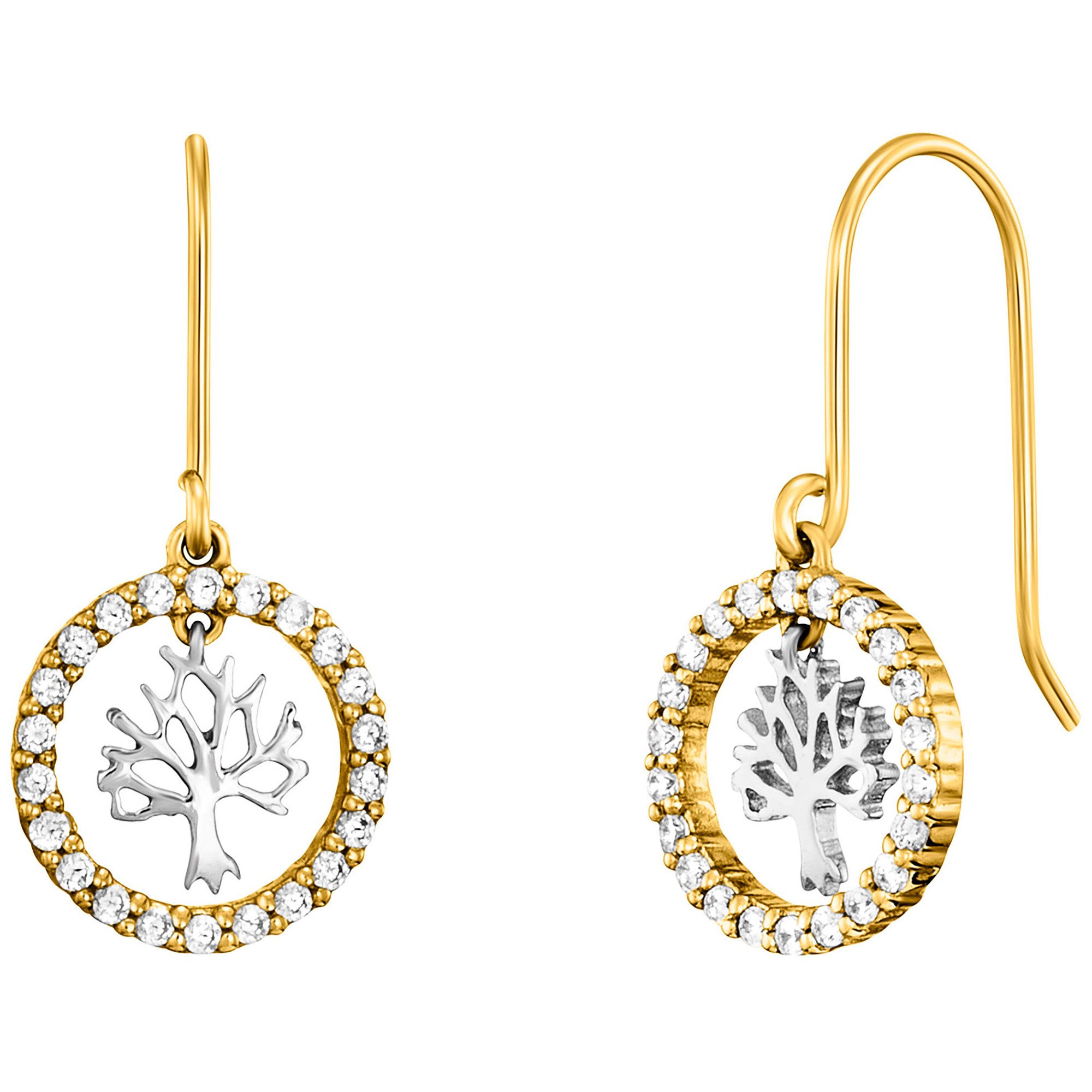 Paar Ohrhänger 925/- Sterling Silber rhodiniert/vergoldet 44 Zirkonia Baum