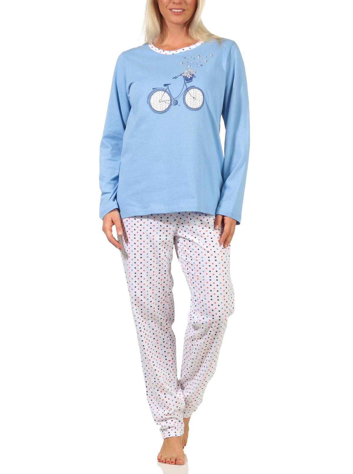 Pyjama Damen Schlafanzug langarm Pyjama in frühlingshafter Optik mit Punkten