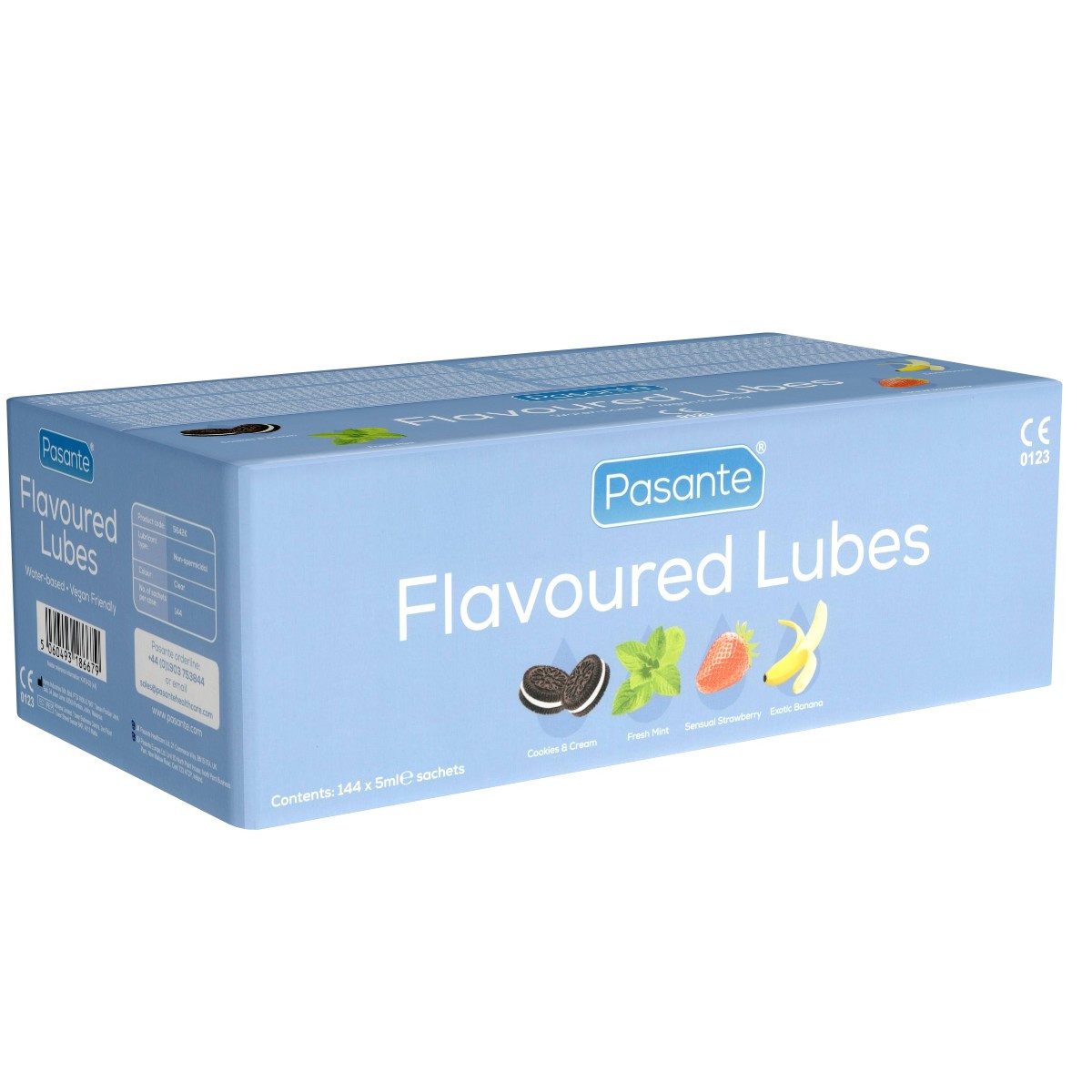Pasante Gleitgel Flavoured Lubes (Banane, Erdbeere, Cookie, Minze), Packung mit 144 Tütchen mit je 5ml, insgesamt 720ml, 1-tlg., lange gleitfähig, nicht klebend, parabenfrei, kondomfreundlich
