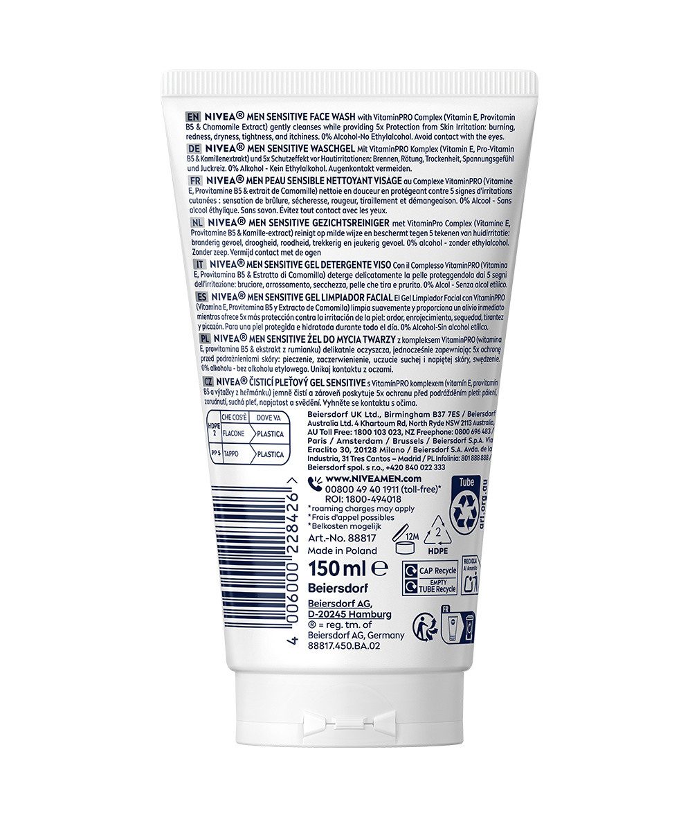 Nivea Men Gesichtsreinigungsgel Sensitive Waschgel XXL 2 x 150ml, 2-tlg., Gesichtsreinigung