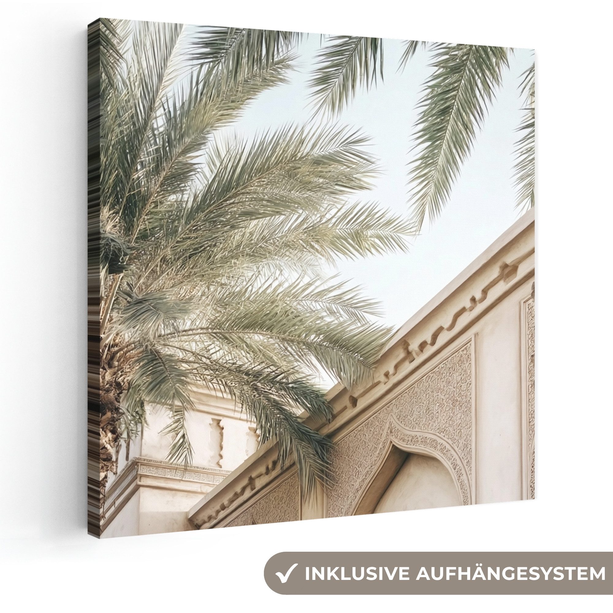 OneMillionCanvasses® Leinwandbild Gebäude - Palmen - Beige - Sonne, Fotodruck (1 St), Wandbild, Deko Schlafzimmer Wohnzimmer Flur 20x20 cm