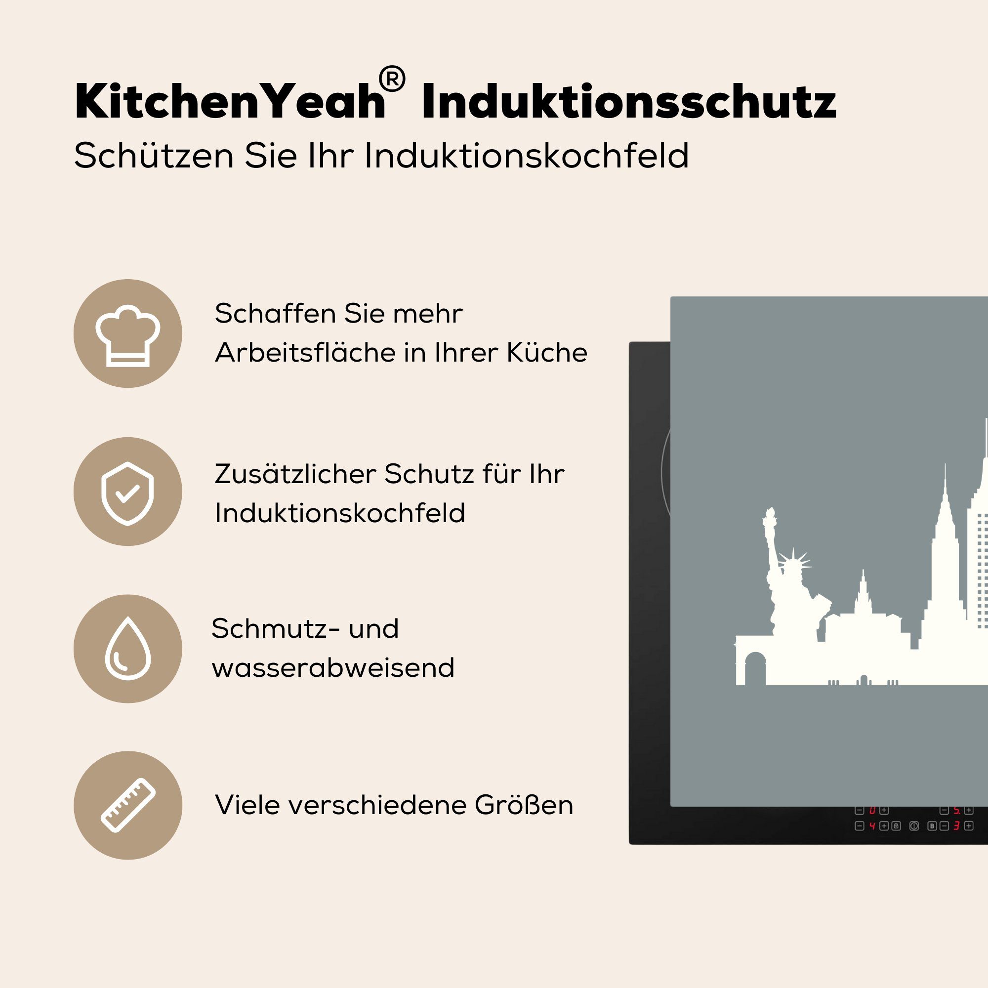 tlg), cm, Weiß, Herdblende-/Abdeckplatte - küche (1 - York MuchoWow Ceranfeldabdeckung, Illustration - für Grau New Vinyl, 78x78 Arbeitsplatte