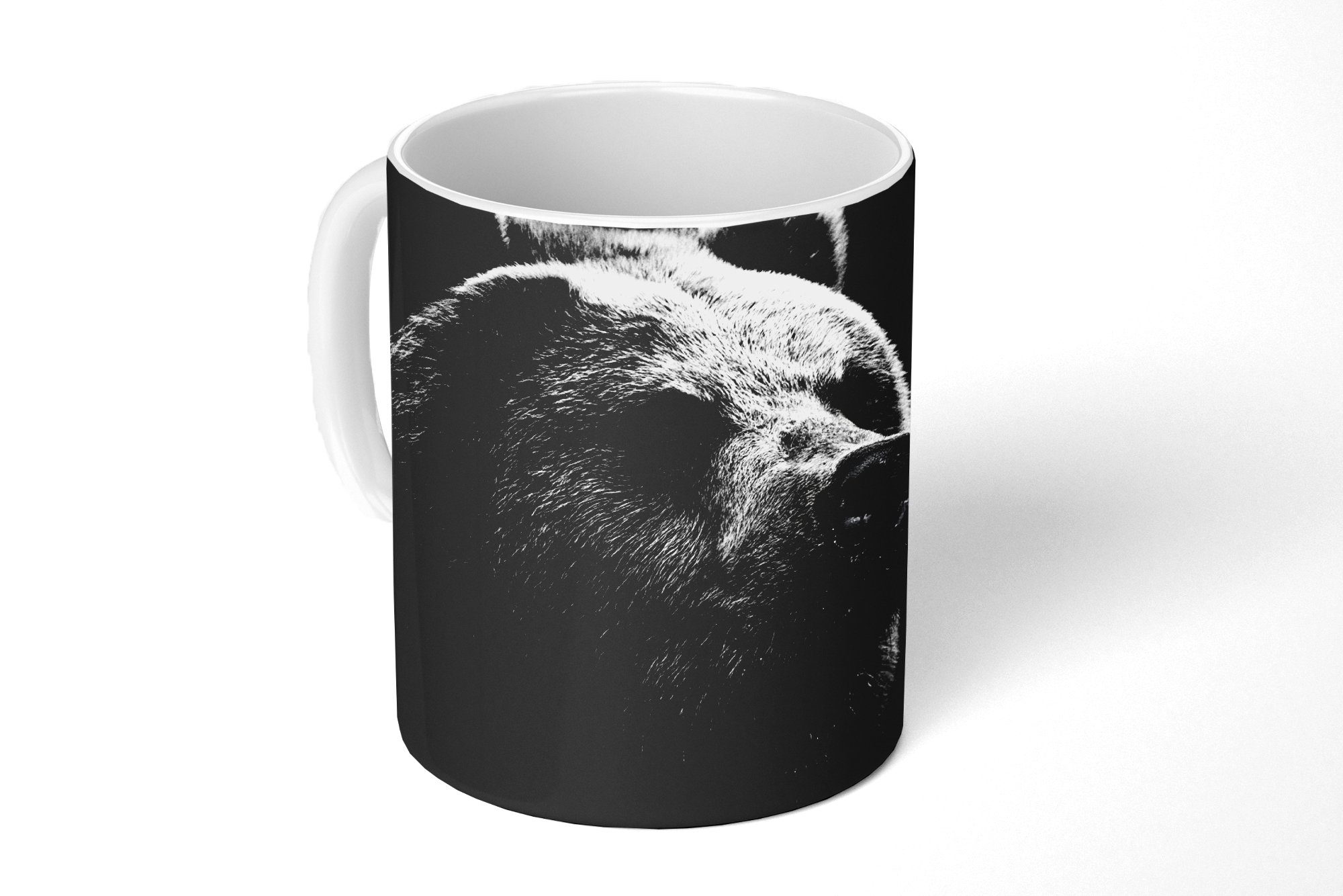 MuchoWow Tasse Kamtschatka-Bär auf schwarzem Hintergrund in schwarz und weiß, Keramik, Kaffeetassen, Teetasse, Becher, Teetasse, Geschenk