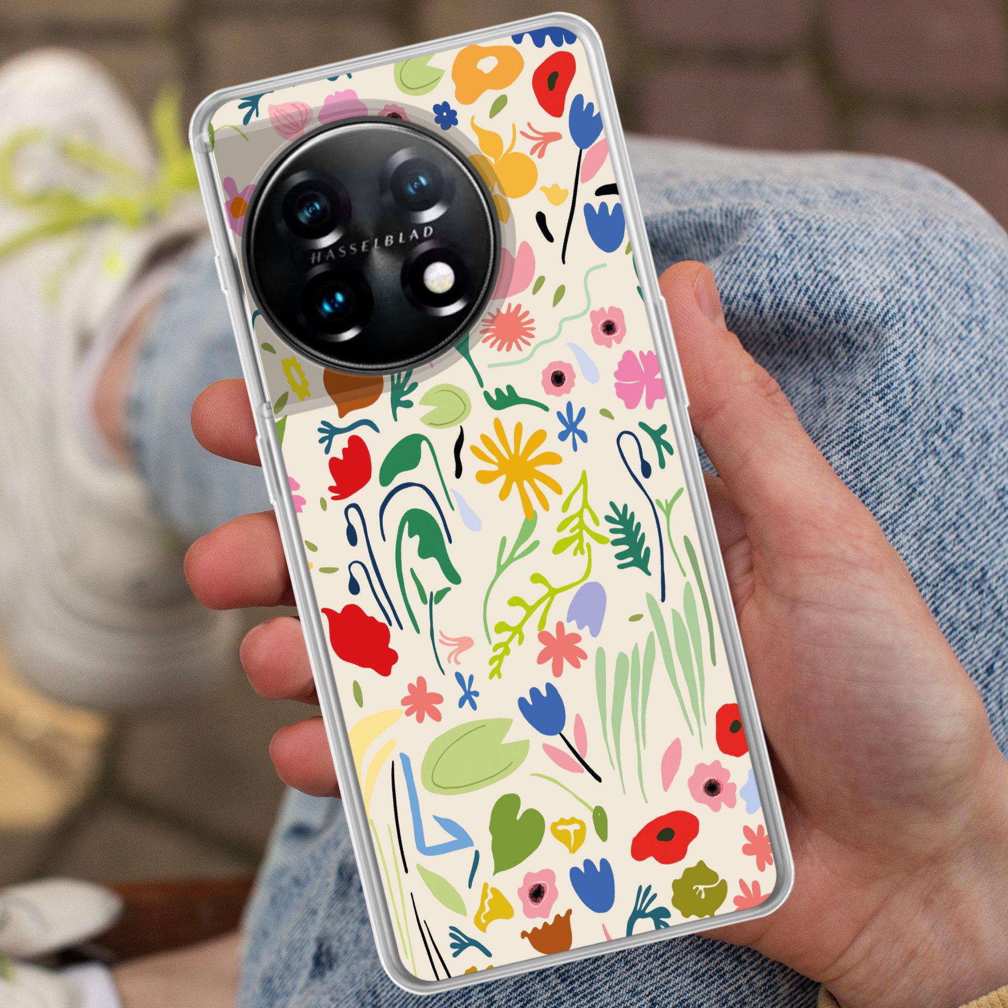 MuchoWow Handyhülle für OnePlus 11 Blumen - Muster - Pflanzen, Handy Case, Silikon, Bumper Case Dünn