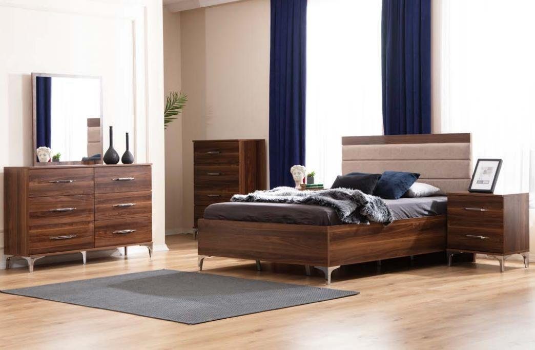 JVmoebel Schlafzimmer-Set Braunes Komplettes Schlafzimmer Set Doppelbett Holzmöbel, Made In Europe | Komplett-Jugendzimmer
