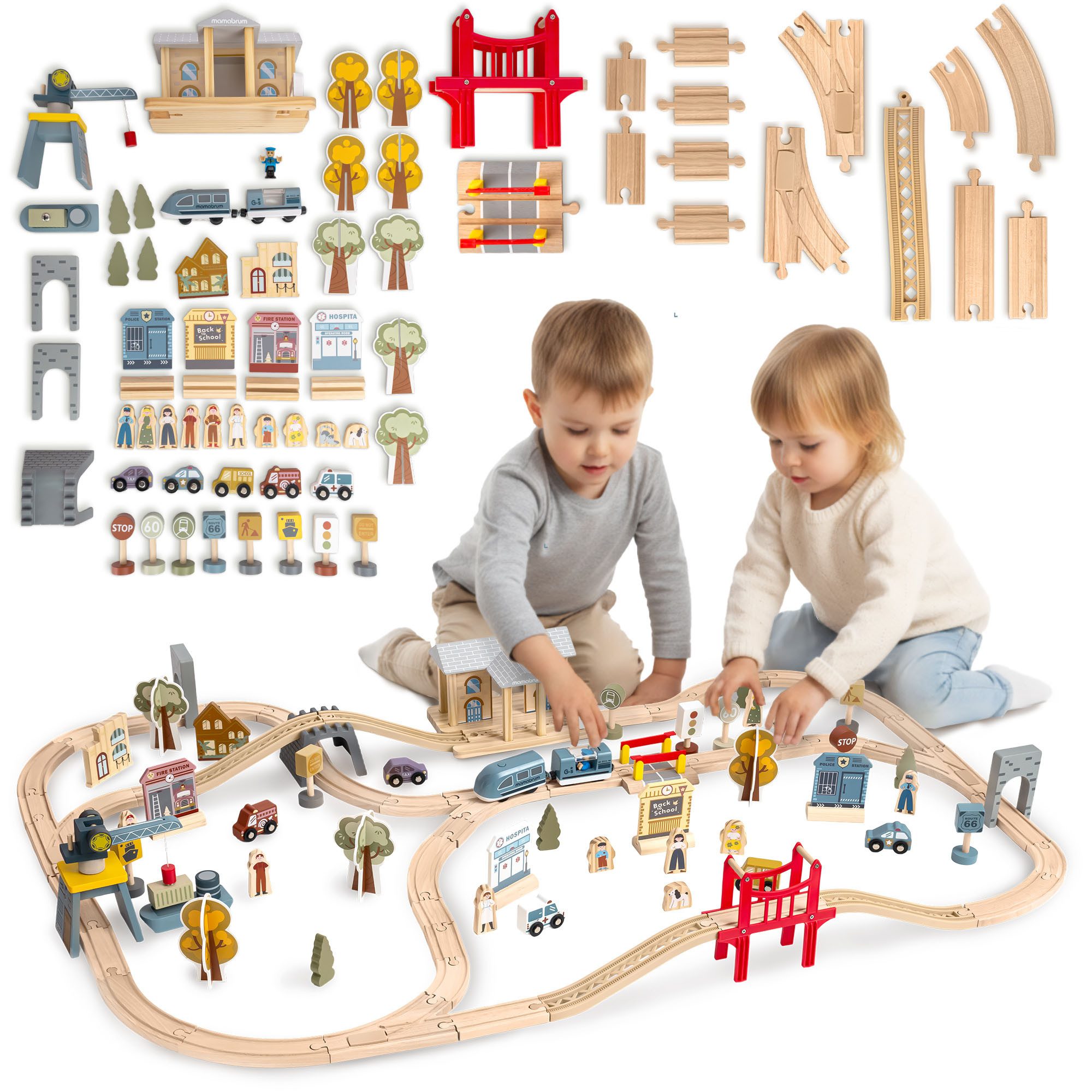 Mamabrum Spielzeug-Eisenbahn Mamabrum Stadt-Holzeisenbahn mit Elektrozug & günstig online kaufen