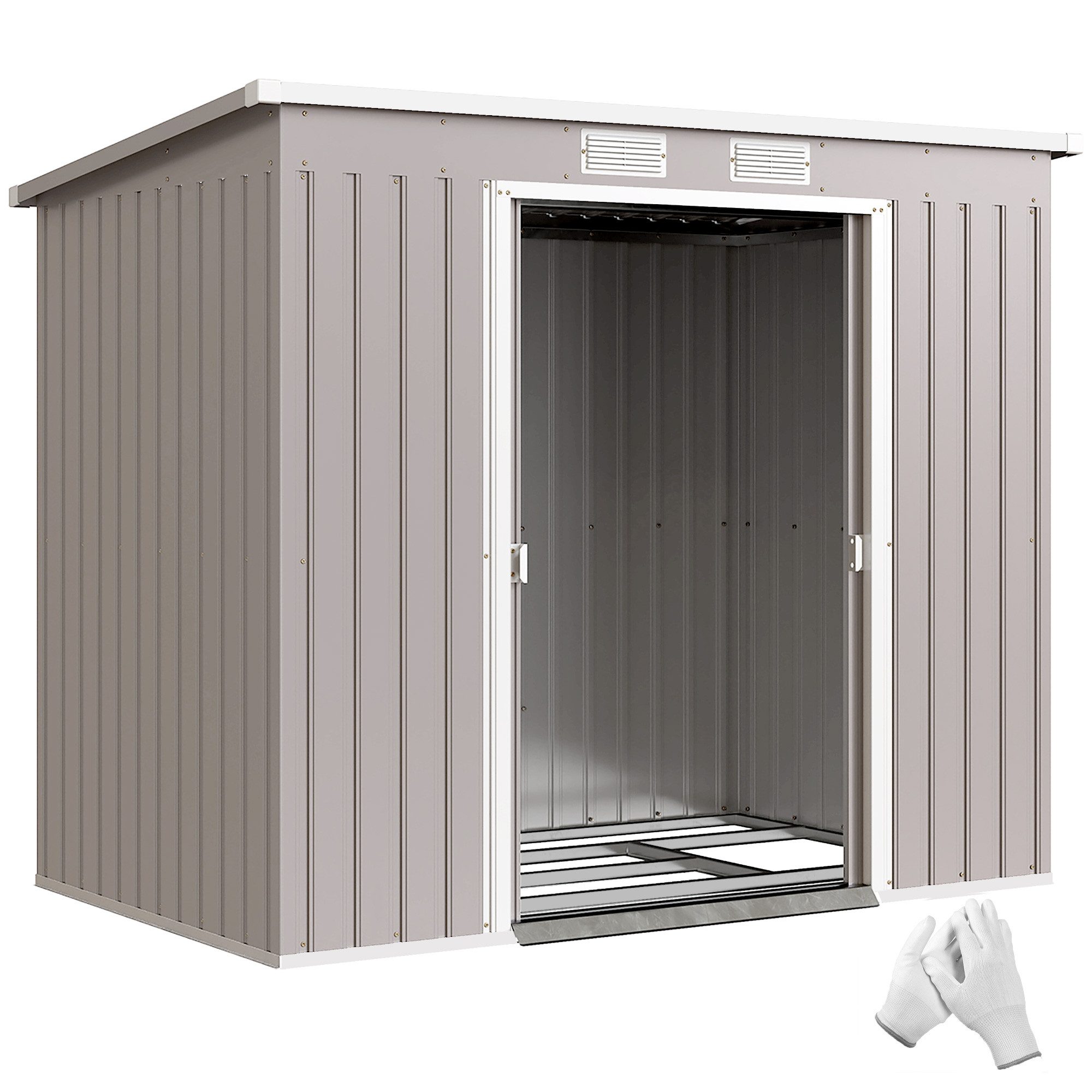 Outsunny Gerätehaus Metall Geräteschuppen, Pultdach, Abschließbar, BxT: 213x130 cm, (Geräteschuppen, 2 St., Gartenhaus), für Hinterhof Garten, Hellgrau