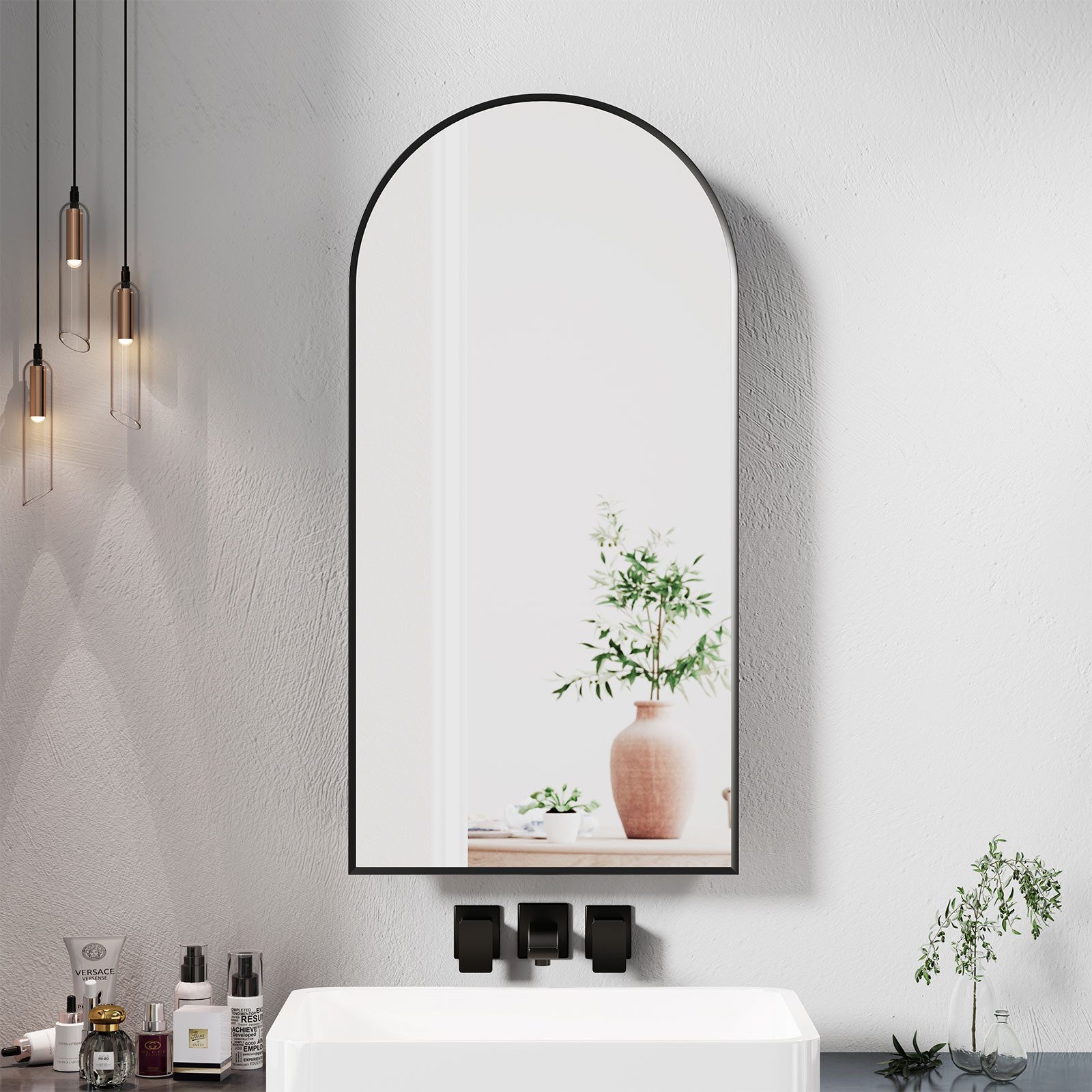 radelldar Badezimmerspiegelschrank Hängeschrank mit Spiegel, Badschrank Wandschrank hängend, 40x12x80cm Badmöbel