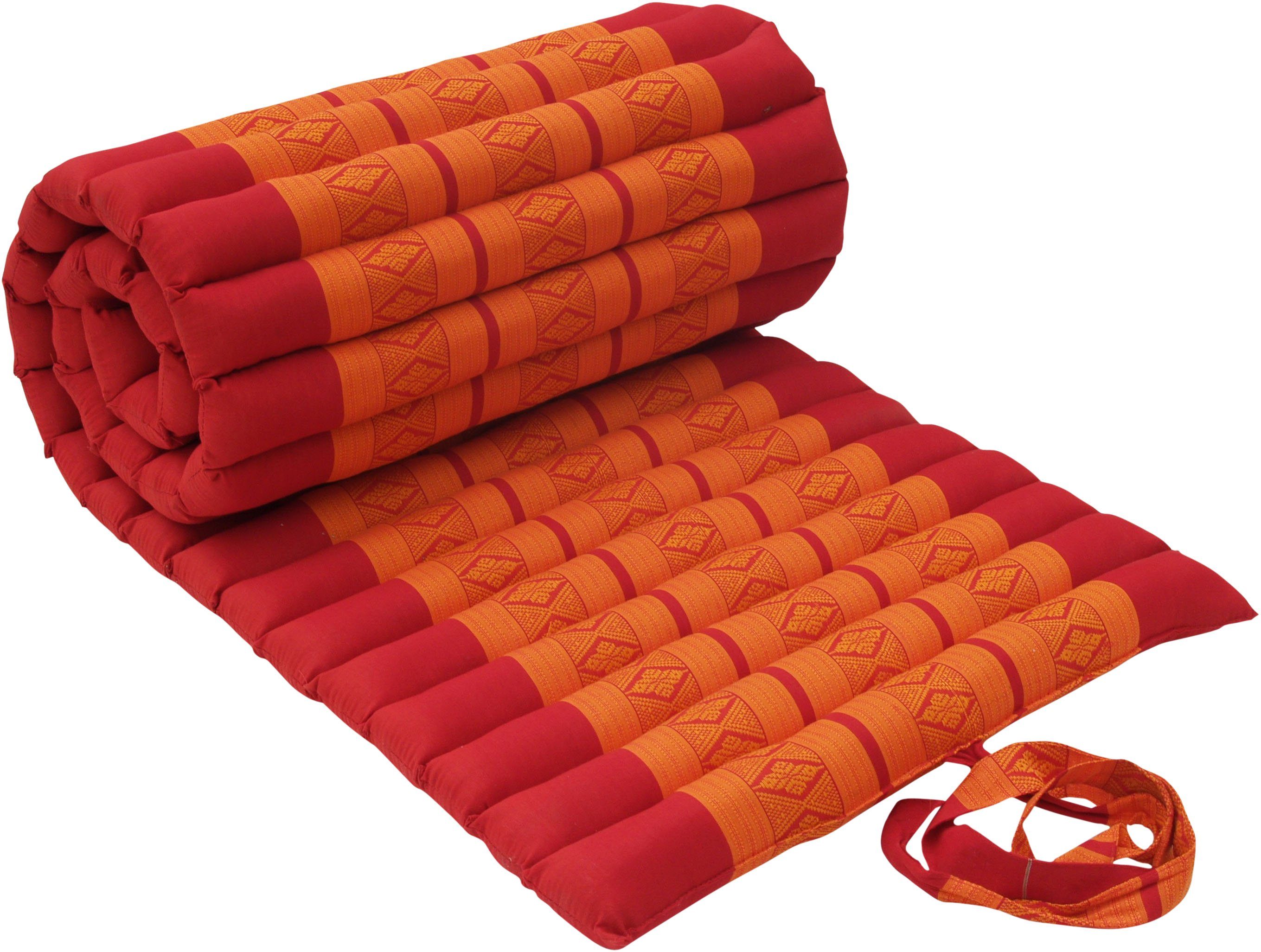 Guru-Shop Sitzkissen Rollbare Thaimatte, Bodenmatte mit Kapokfüllung.. rot/orange
