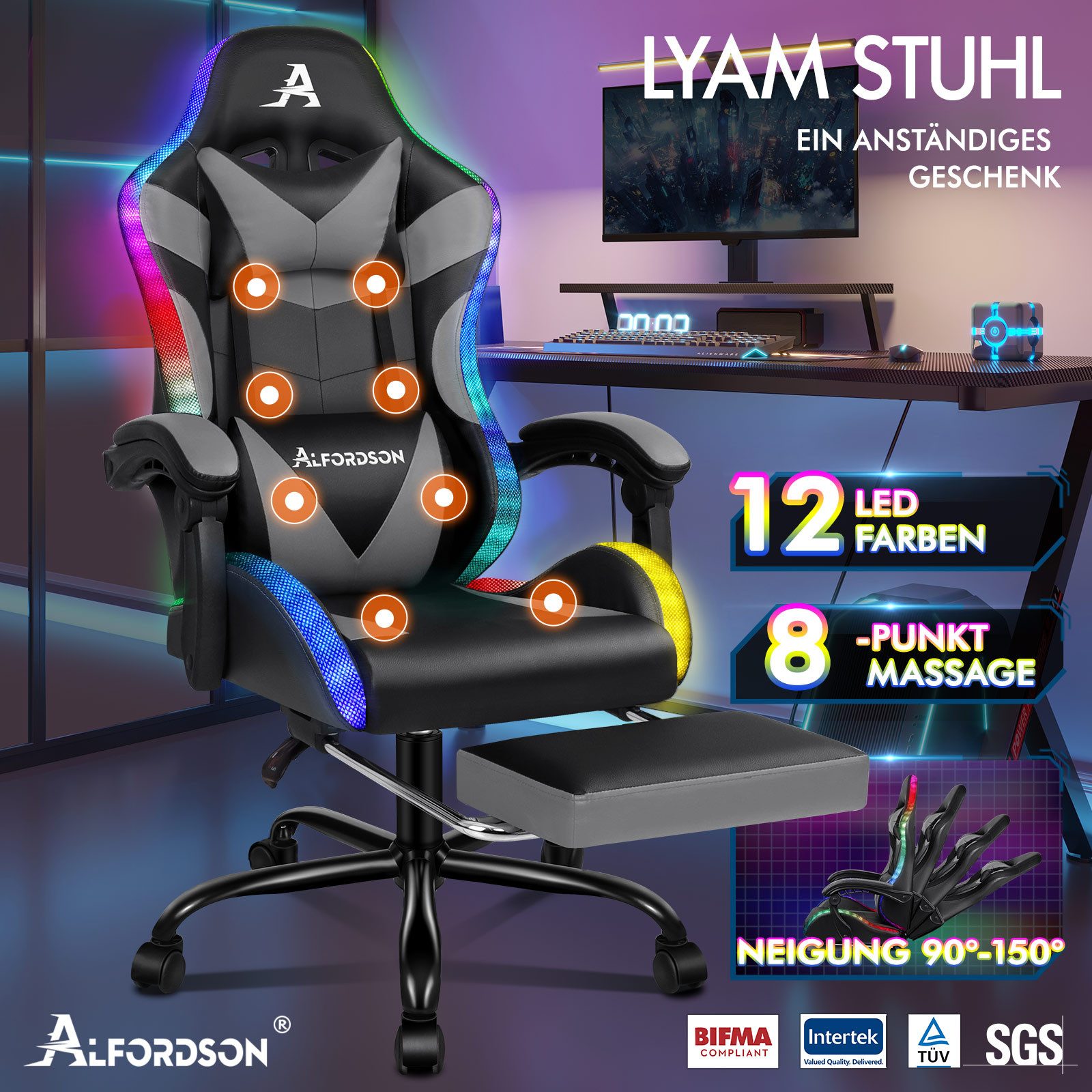 ALFORDSON Gaming-Stuhl Massagestuhl mit LED, ergonomischer günstig online kaufen