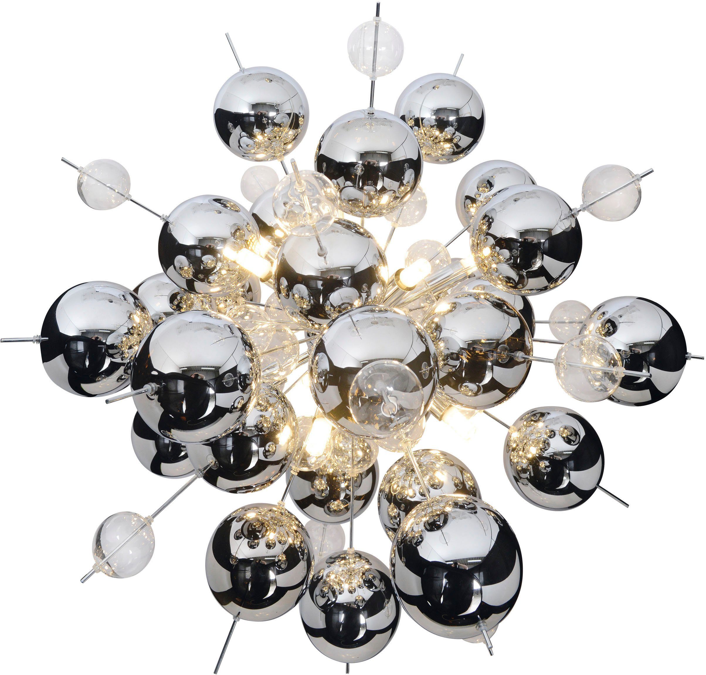 näve Pendelleuchte Explosion, ohne Leuchtmittel, Glaskugeln silber groß/klar klein, exkl. 10xG9, H: ca. 150cm, D: 65cm