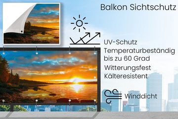 MuchoWow Balkonsichtschutz Sonne - Landschaft - Wasser - Bäume (1-St) Balkonbanner, Sichtschutz für den Balkon, Robustes und wetterfest
