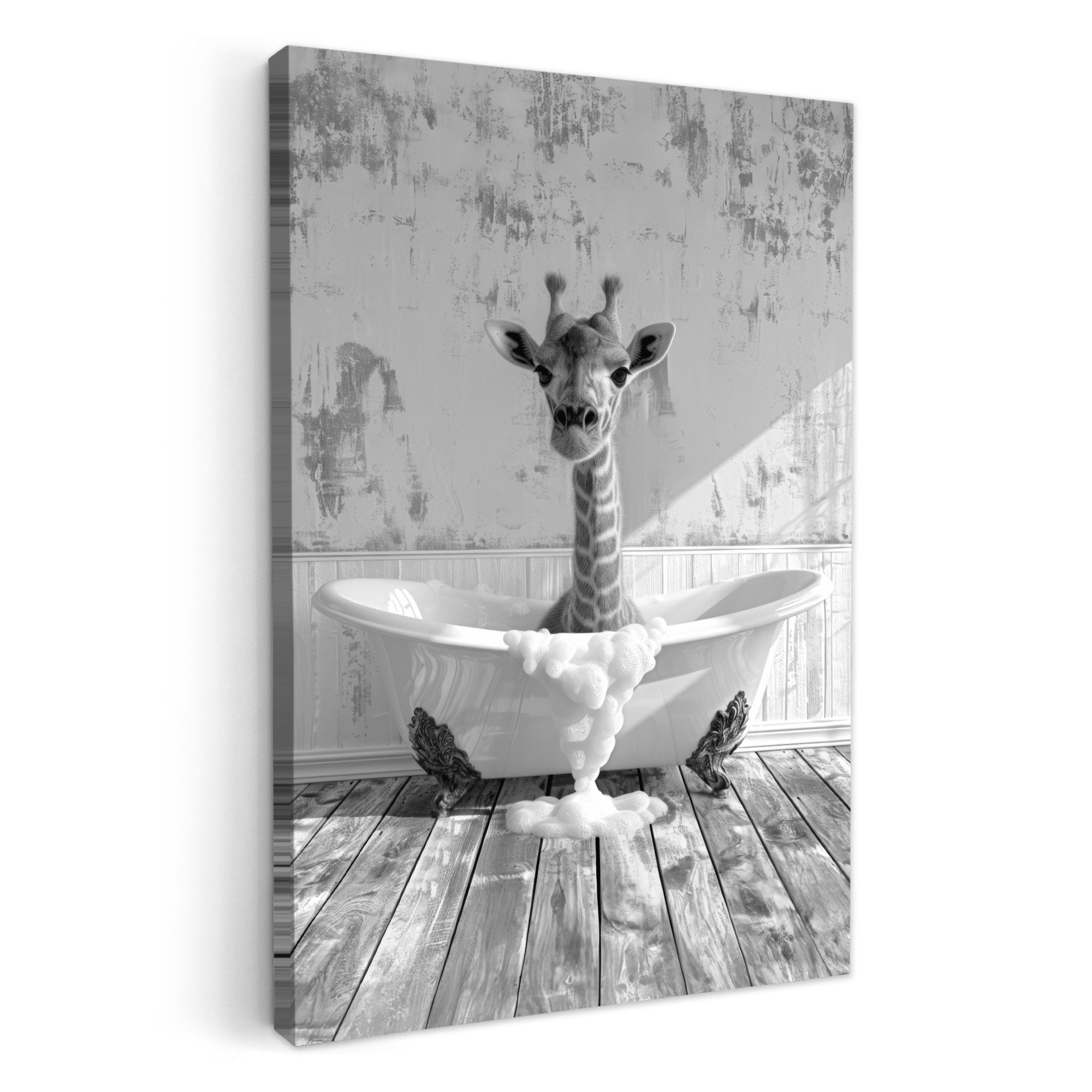 OneMillionCanvasses® Leinwandbild Giraffe - Tier - Bad - Vintage - Schwarz günstig online kaufen