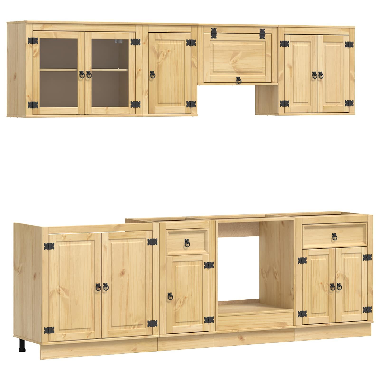 vidaXL Küchenzeile Schrank mit Regal SKI 8 pcs Honigbraun Massives Kiefernholz