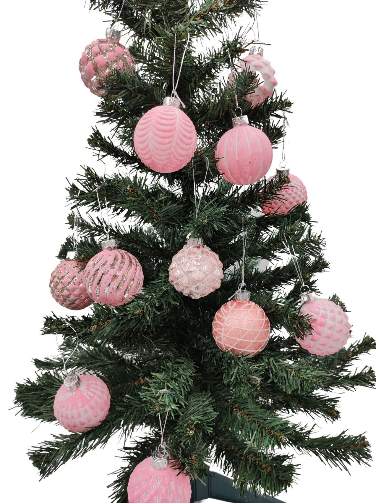 Weihnachtsbaumkugel rosa BURI 6cm 12er-Set Christbaumschmuck Glas-Weihnachtsbaumkugeln