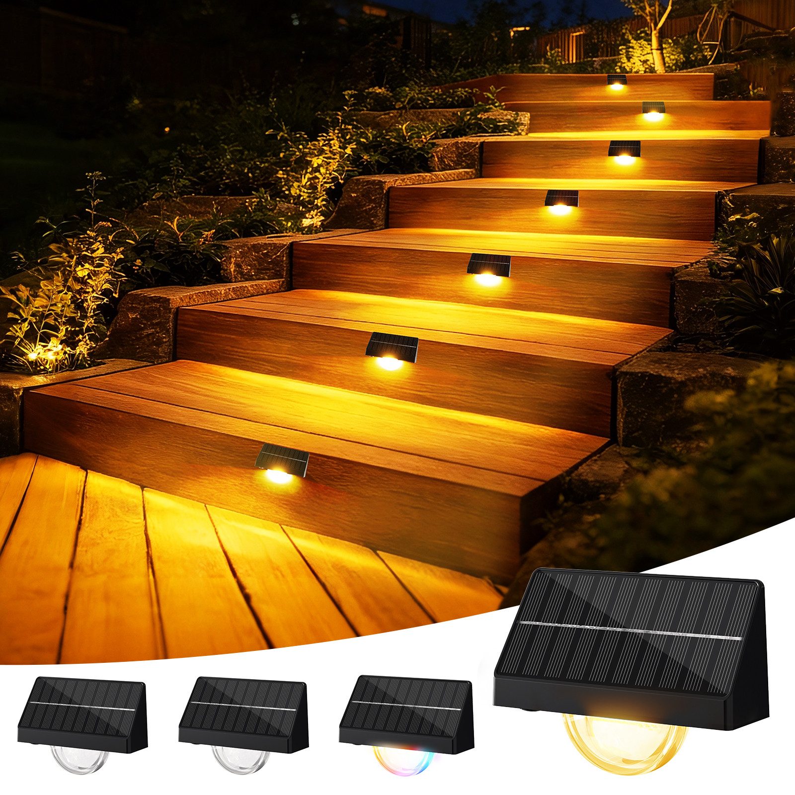 Quntis LED Solarleuchte Solarlampen Außen IP65 solarleuchten für außen stufenleuchte 4/8 stück, LED, warmweiß, Solarlampen Außen für garden, Haust, Veranden, Terrassen,Patios