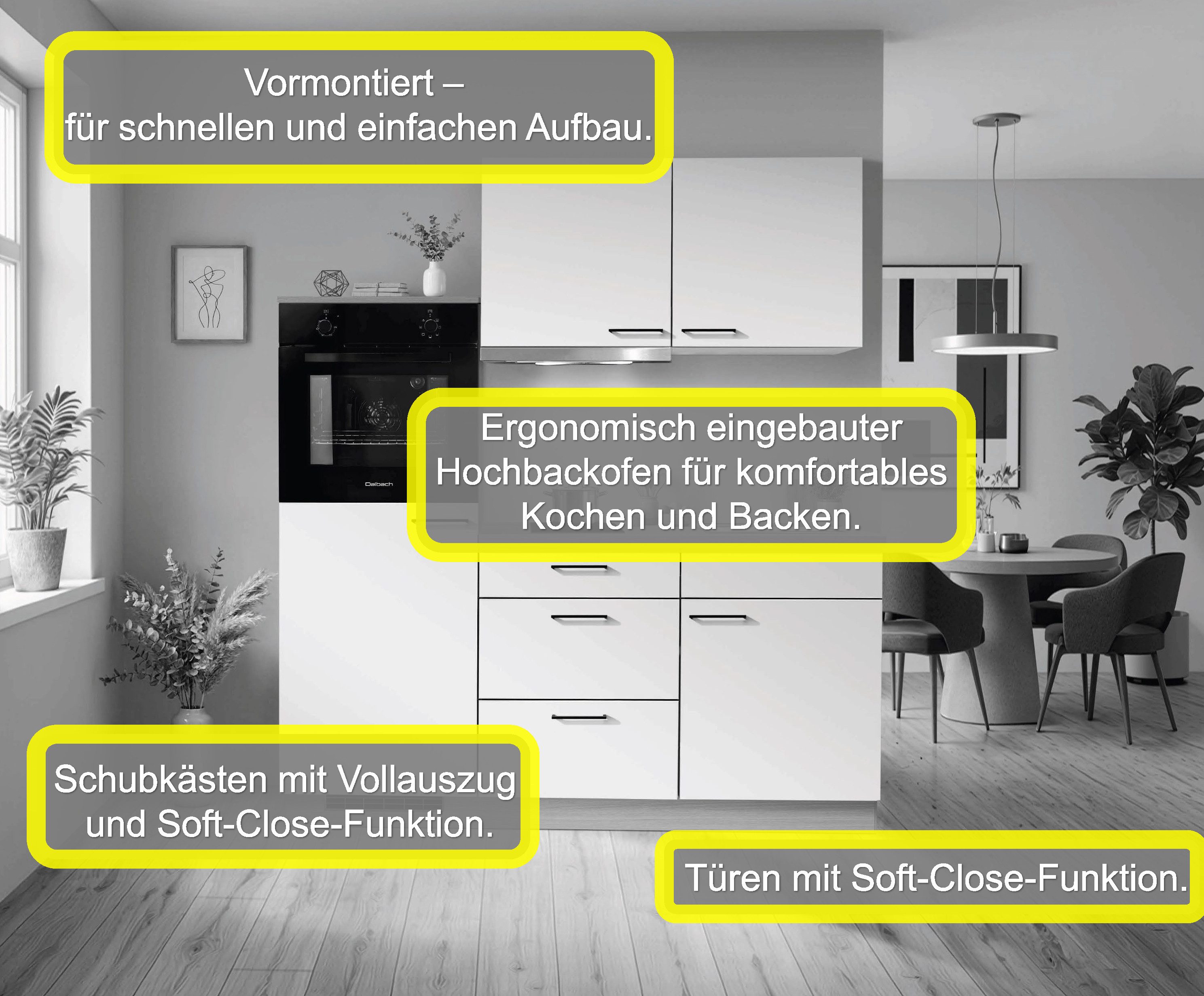 KOCHSTATION Küchenzeile KS-Solmera, Breite 180cm, vormontiert, wahlweise mit E-Geräten