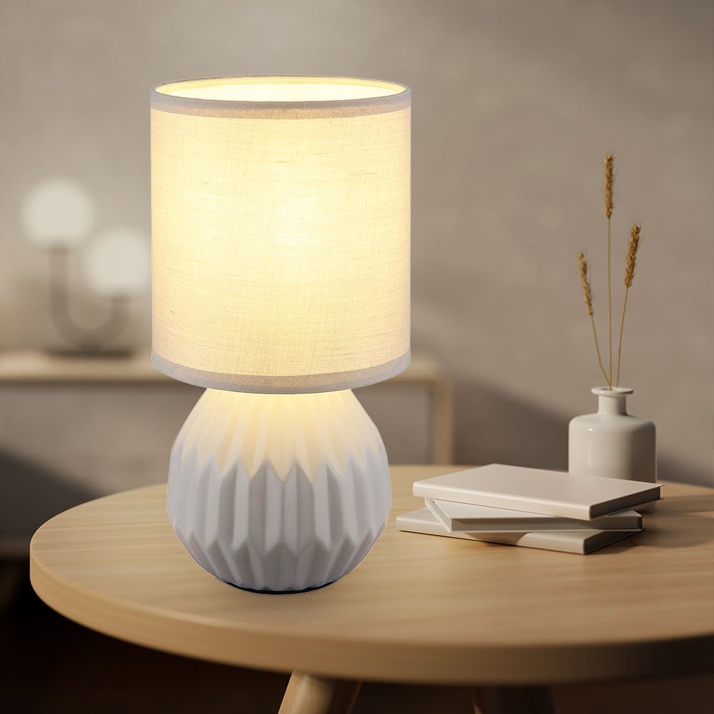 GLOBO LIGHTING Tischleuchte, Leuchtmittel nicht inklusive, Tischlampe Tischleuchte Nachttischlampe Keramik Textil grau H 23 cm 2x