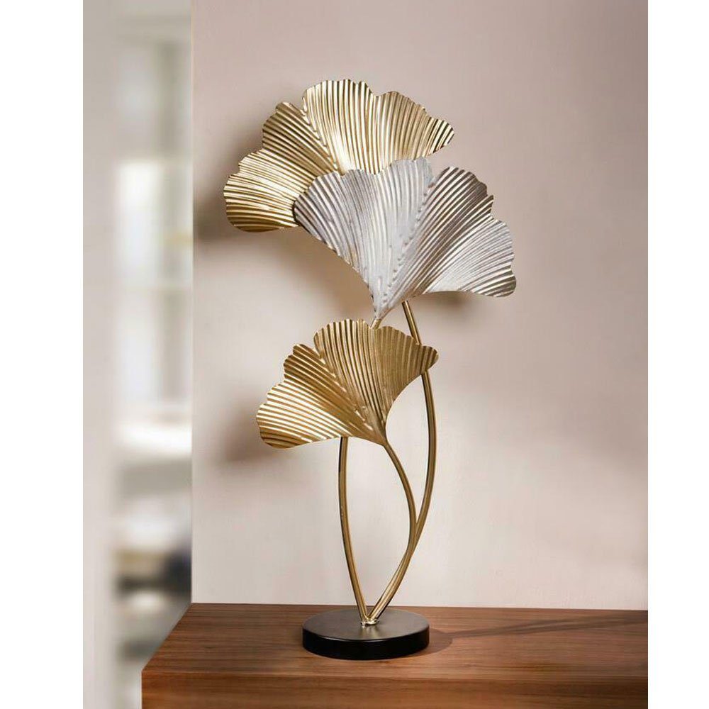 Home-trends24.de Dekofigur Metalldeko Ginkgo Blätter Objekt Figur Skulptur Gold Weiss Deko 61 cm