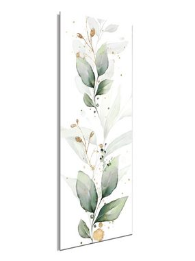 artissimo Glasbild Glasbild 30x80cm Bild aus Glas Aquarell-Malerei Zweige Mint-Grün Gold, Natur und Pflanzen : Eukalyptus II