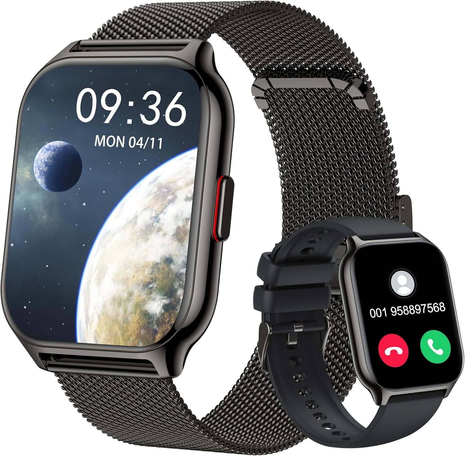 Zevelora Damen's und Herren's Fitness-Tracker Telefonfunktion Smartwatch (5,08 cm/2 Zoll, Android/iOS), mit austauschbarem weichem Silikonarmband, mit Sprachassistent Message Reminder Schlaf-Monitor, 110+ Sportmodi