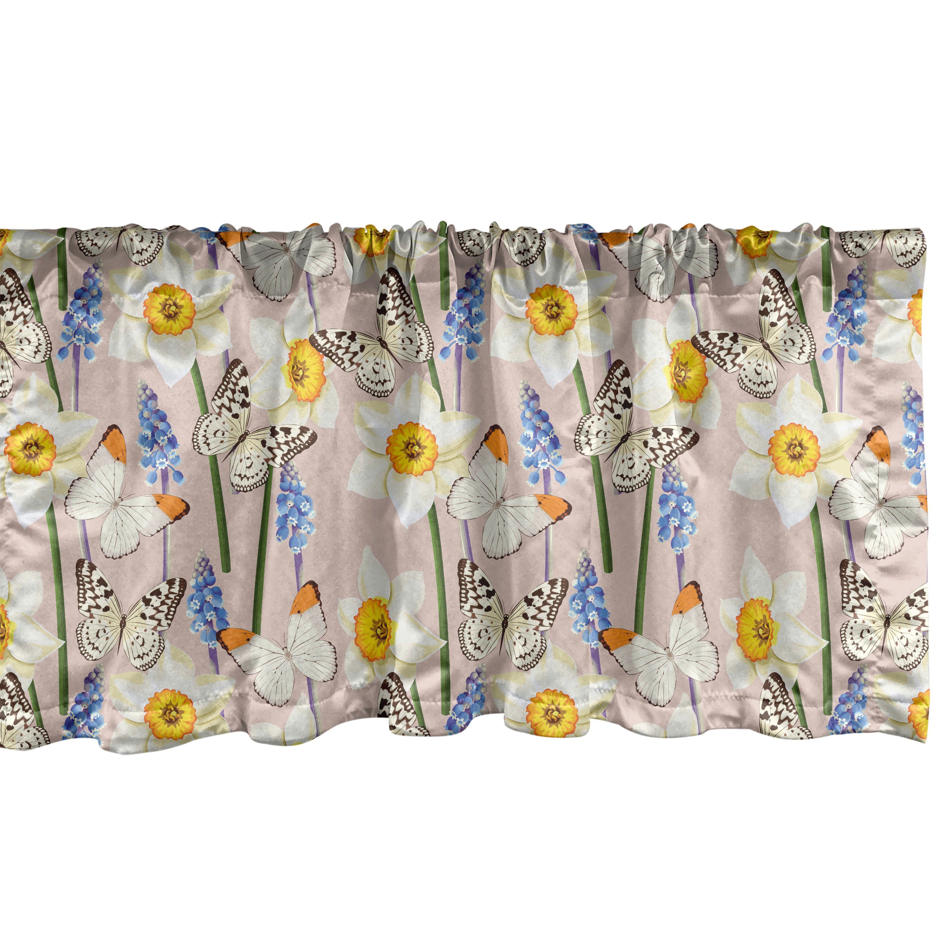 Scheibengardine Vorhang Volant für Küche Schlafzimmer Dekor mit Stangentasche, Abakuhaus, Microfaser, Blumen Jolly Natur Schmetterlinge