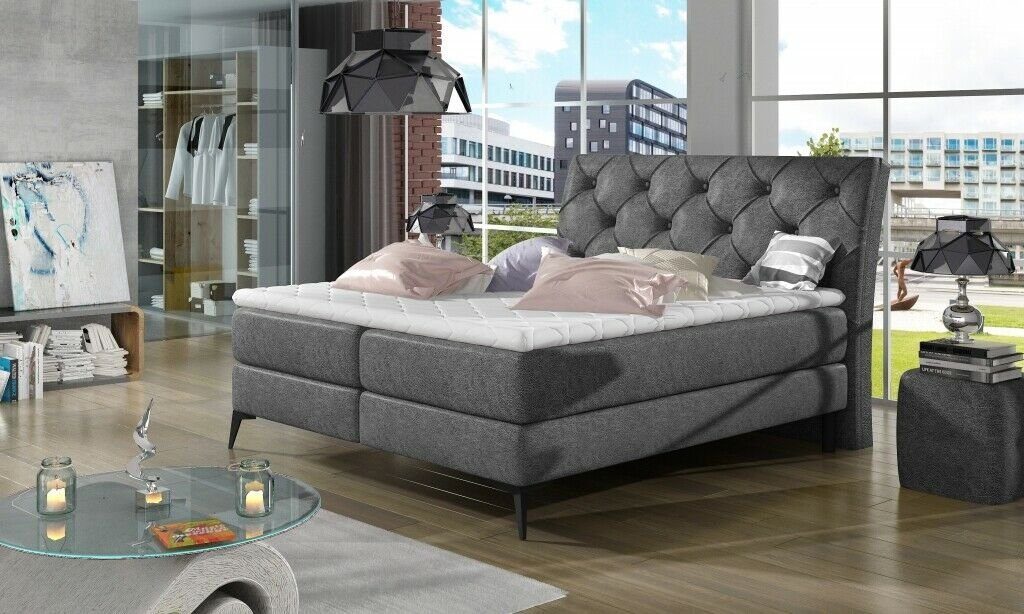 XXL Big Designer Chesterfield Bett Luxus Doppelbett Grau Polsterbett JVmoebel Bett, Betten