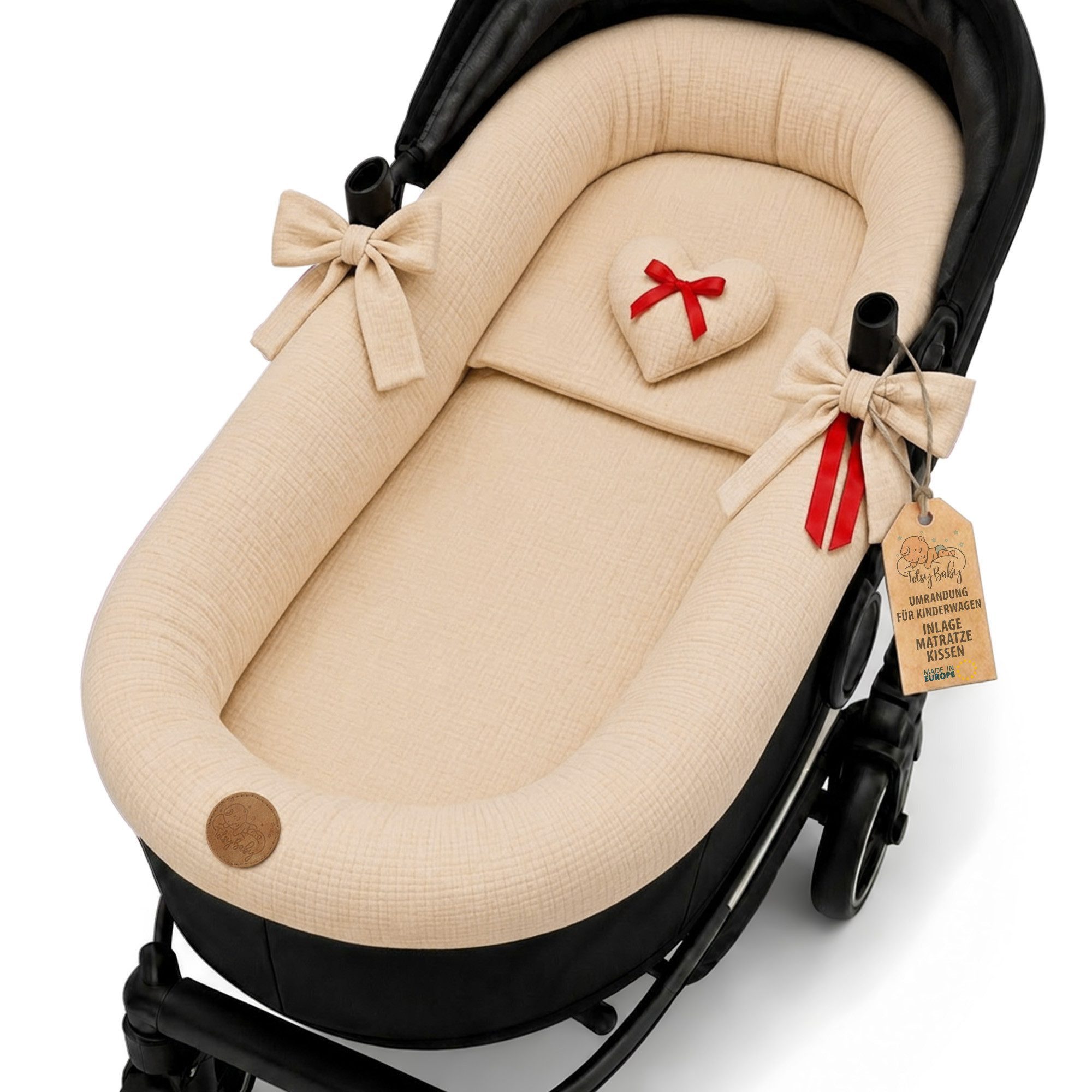 Totsy Baby Kinderwagen-Bezug Stubenwagen Umrandung Musselin Nestchen Set 3tlg Kissen Einlage Baby