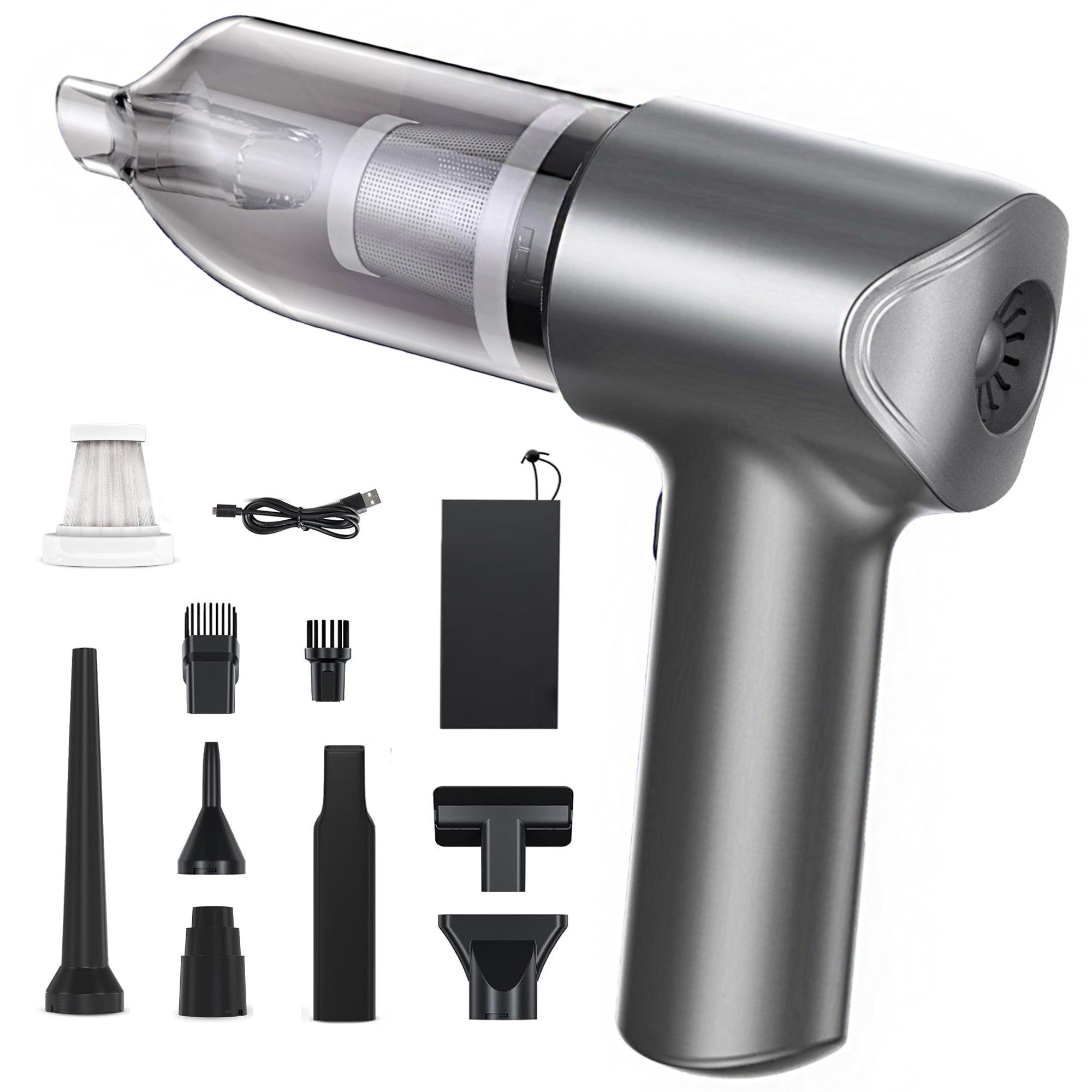 PeTraum Akku-Handstaubsauger 4in1 Handstaubsauger 8 Aufsätzen Auto Sofa Büro Tierhaare