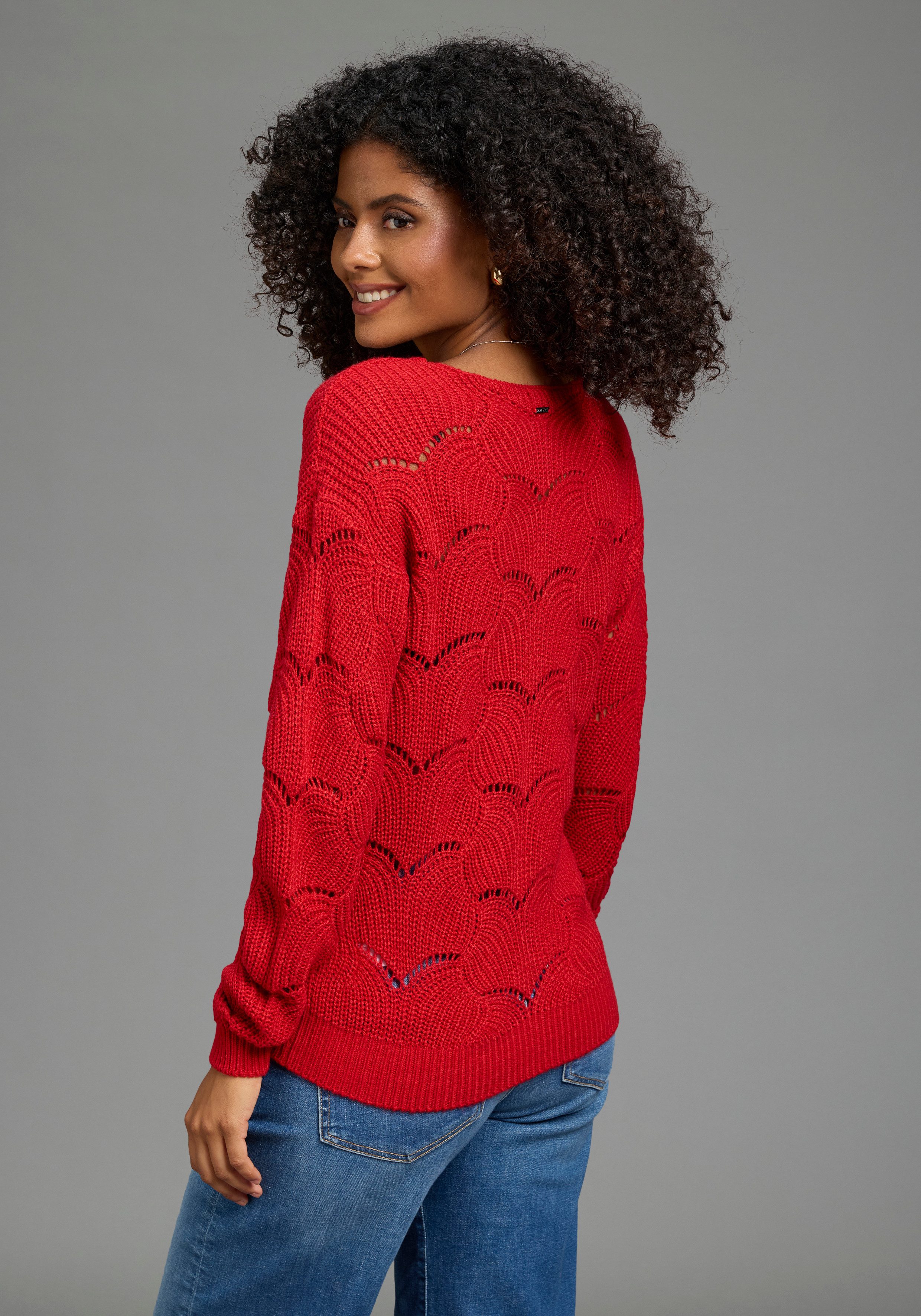 Laura Scott Strickpullover Softer Übergangsstrick mit V-neck und trendy Ajourmuster