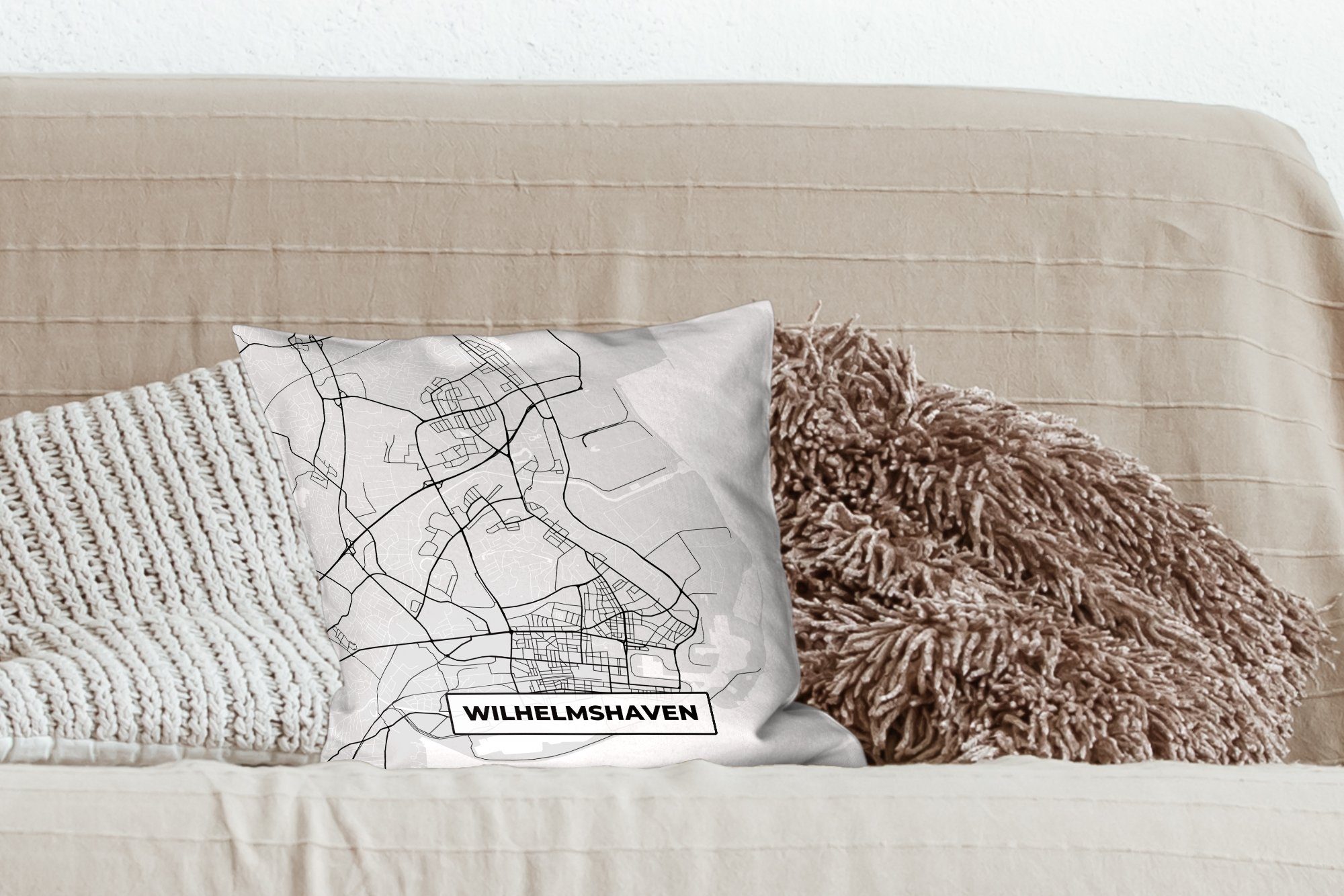Schlafzimmer, Zierkissen mit - - Deutschland Wohzimmer, für Stadtplan Sofakissen Dekokissen Karte Deko, Wilhelmshaven, MuchoWow Füllung -