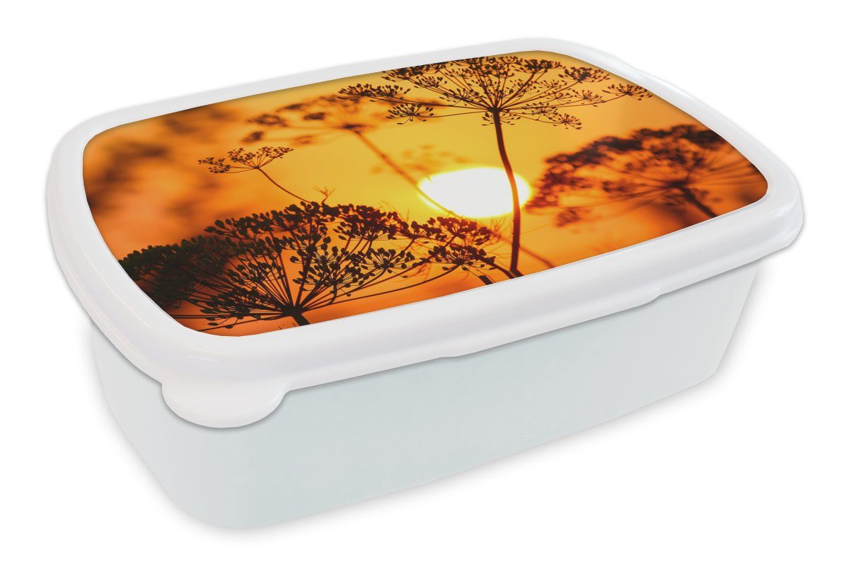MuchoWow Lunchbox Pflanzen Sonnenuntergang Mädchen Kinder Kunststoff, Erwachsene, und für Jungs - - Brotdose, Blumen (2-tlg), weiß Orange, Brotbox und für 