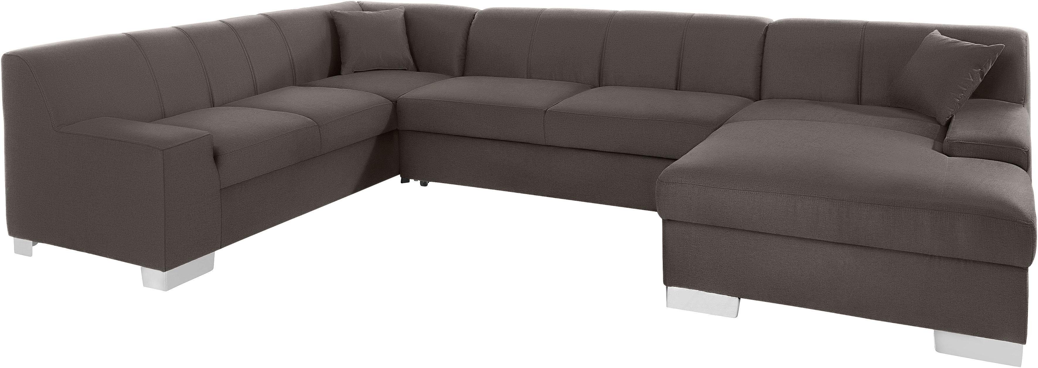 DOMO collection Wohnlandschaft Bero, elegant und zeitlos, flache Armlehnen, Breite 328cm, U-Form, fester Sitzkomfort, wahlweise mit Bettfunktion