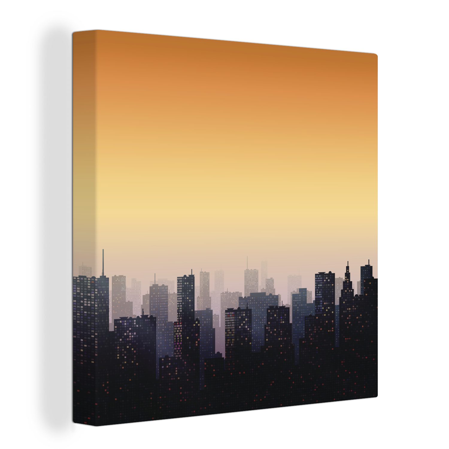 OneMillionCanvasses® Leinwandbild Eine Illustration der Dämmerung einer Stadt bei Sonnenuntergang, (1 St), Leinwand Bilder für Wohnzimmer Schlafzimmer