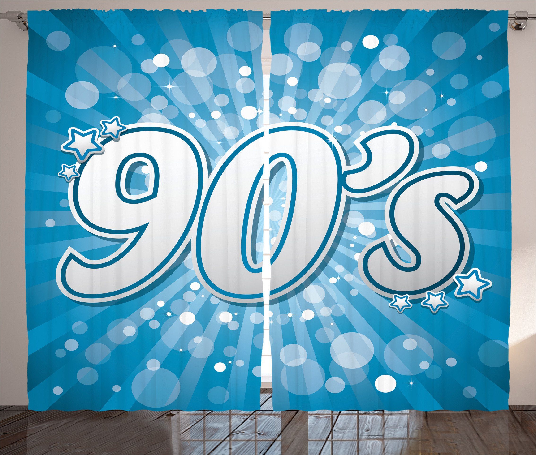 90s Haken, und Abakuhaus, mit Pop-Art-Stern-Retro Schlaufen Schlafzimmer Blau Gardine Vorhang Kräuselband