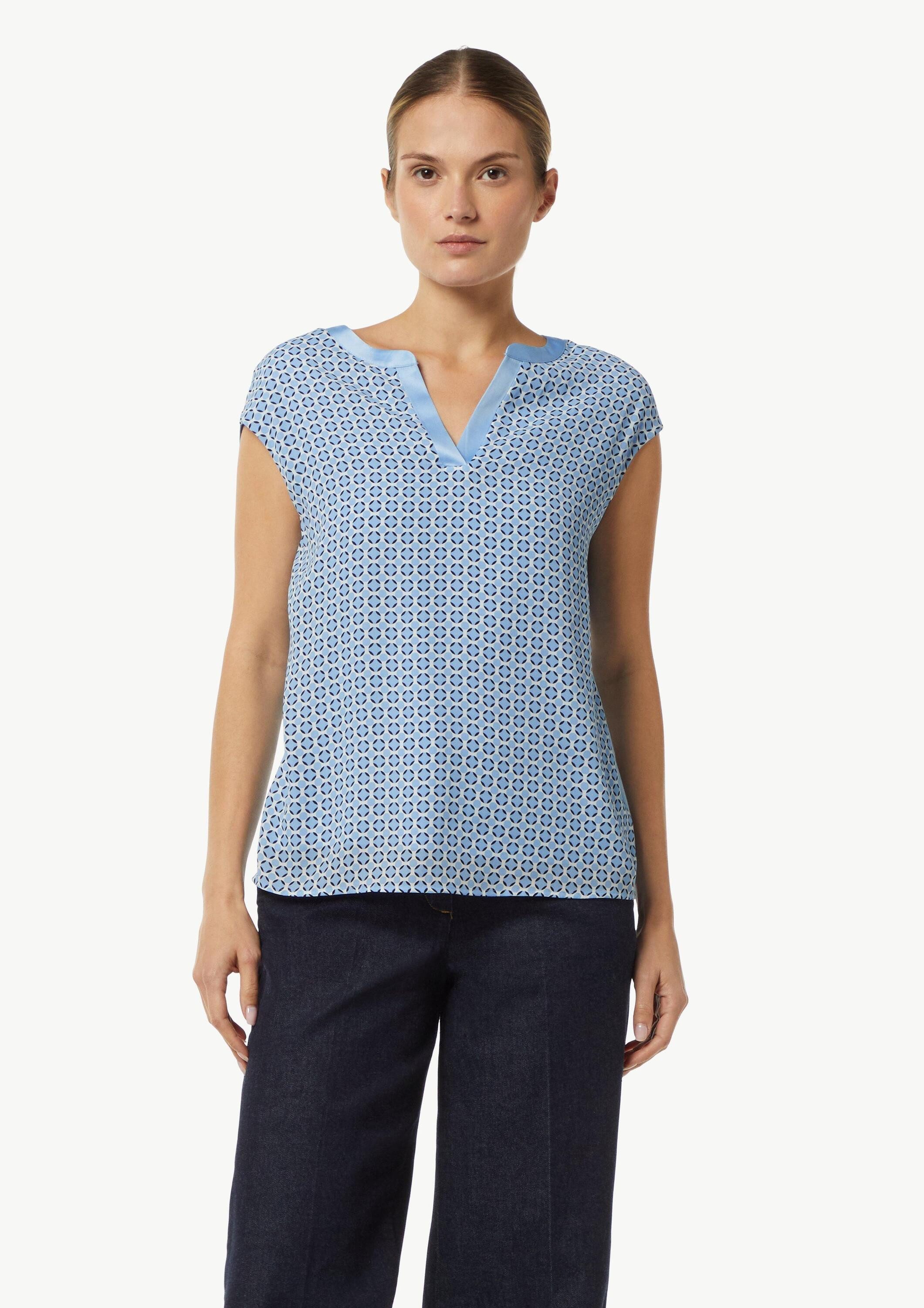 comma Kurzarmshirt T-Shirt Gemustertes Blusenshirt mit Satinblende