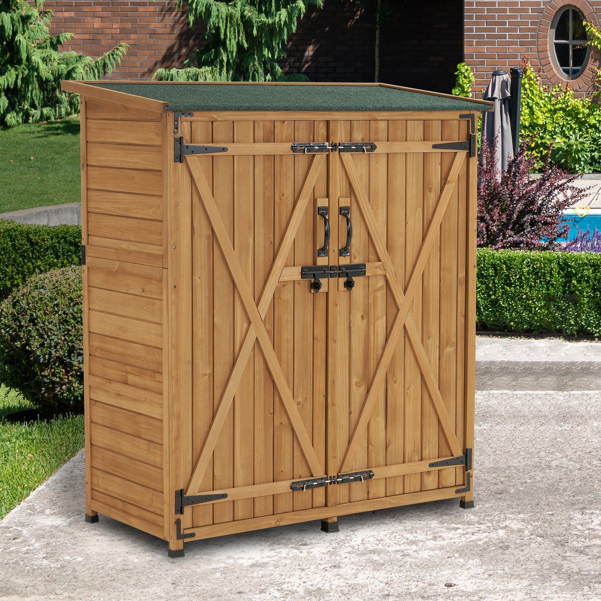 MCombo Gartenbox M Klein MCombo Natur Outdoor Gartenhaus Holz Außenbereich Wetterfest 0707, Gartenschrank 122×60×137cm