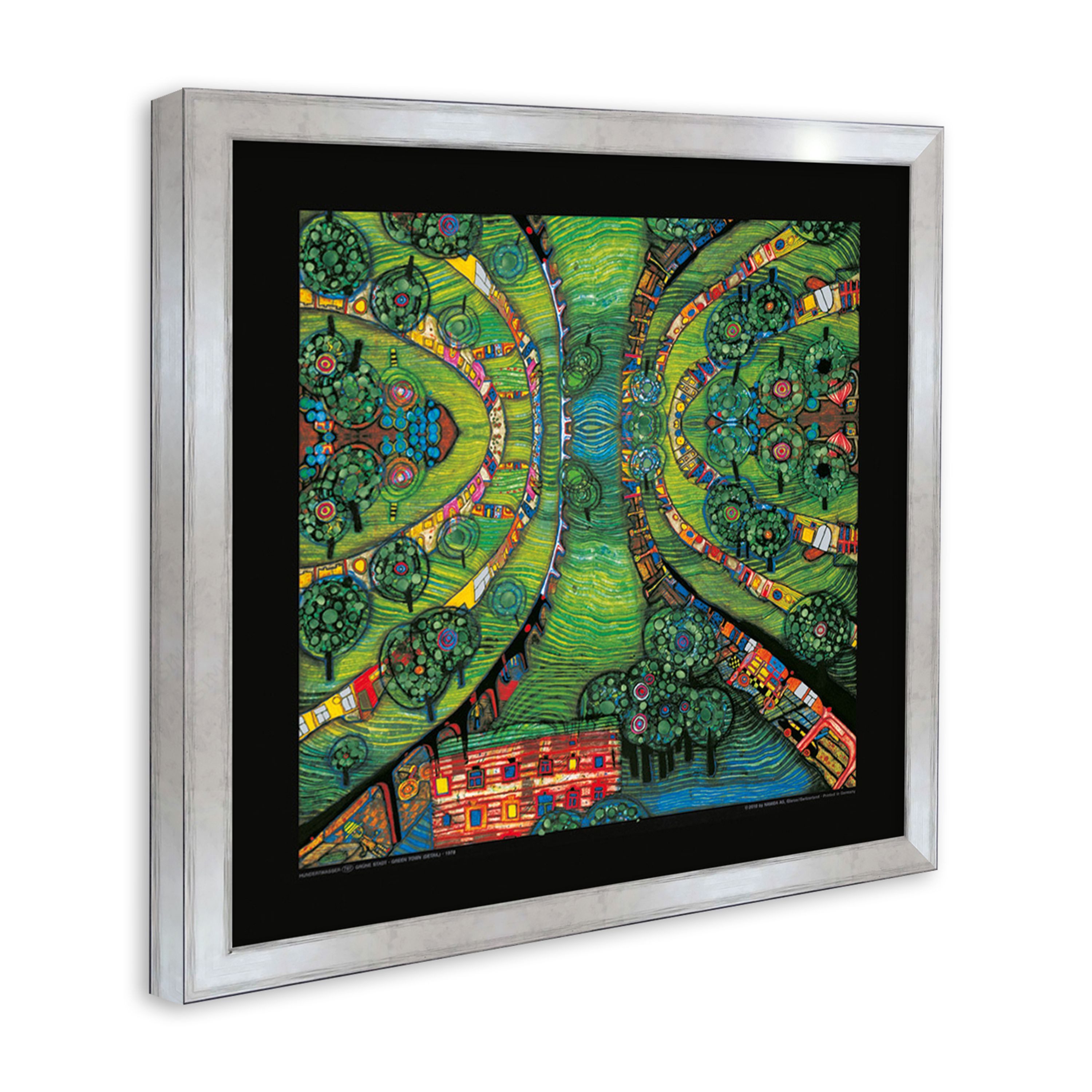 artissimo Bild mit Rahmen gerahmter Kunstdruck 53x53 cm / modernes Wandbild, Friedensreich Hundertwasser: Grüne Stadt / Green town – Bild 2 von 5