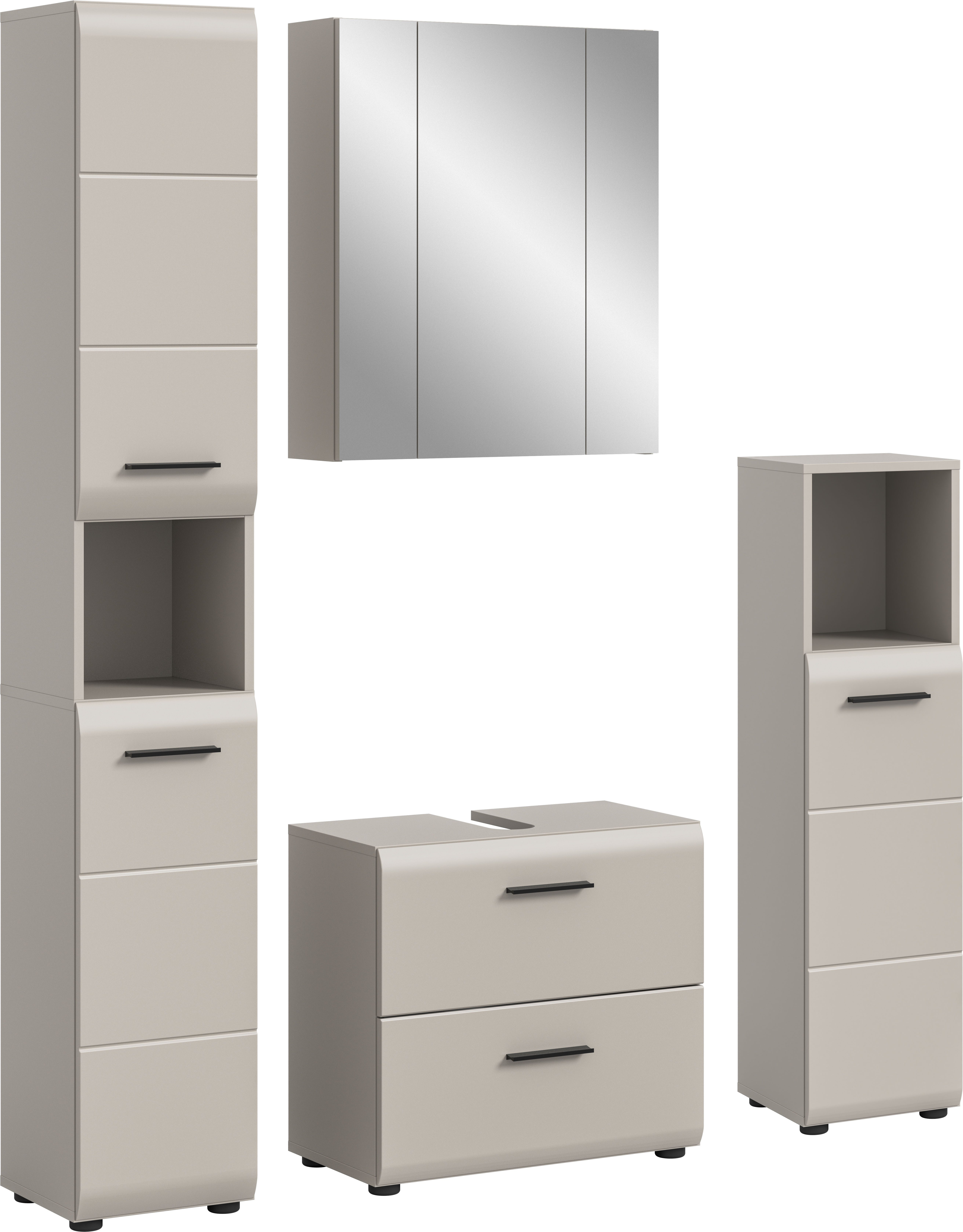 welltime Badezimmer-Set, (Set, 4-St., Hochschrank, WBU, Spiegelschrank, Standschrank hoch), Bad-Kombination, Bad-Möbel, Badezimmer, Kombination, Kombi