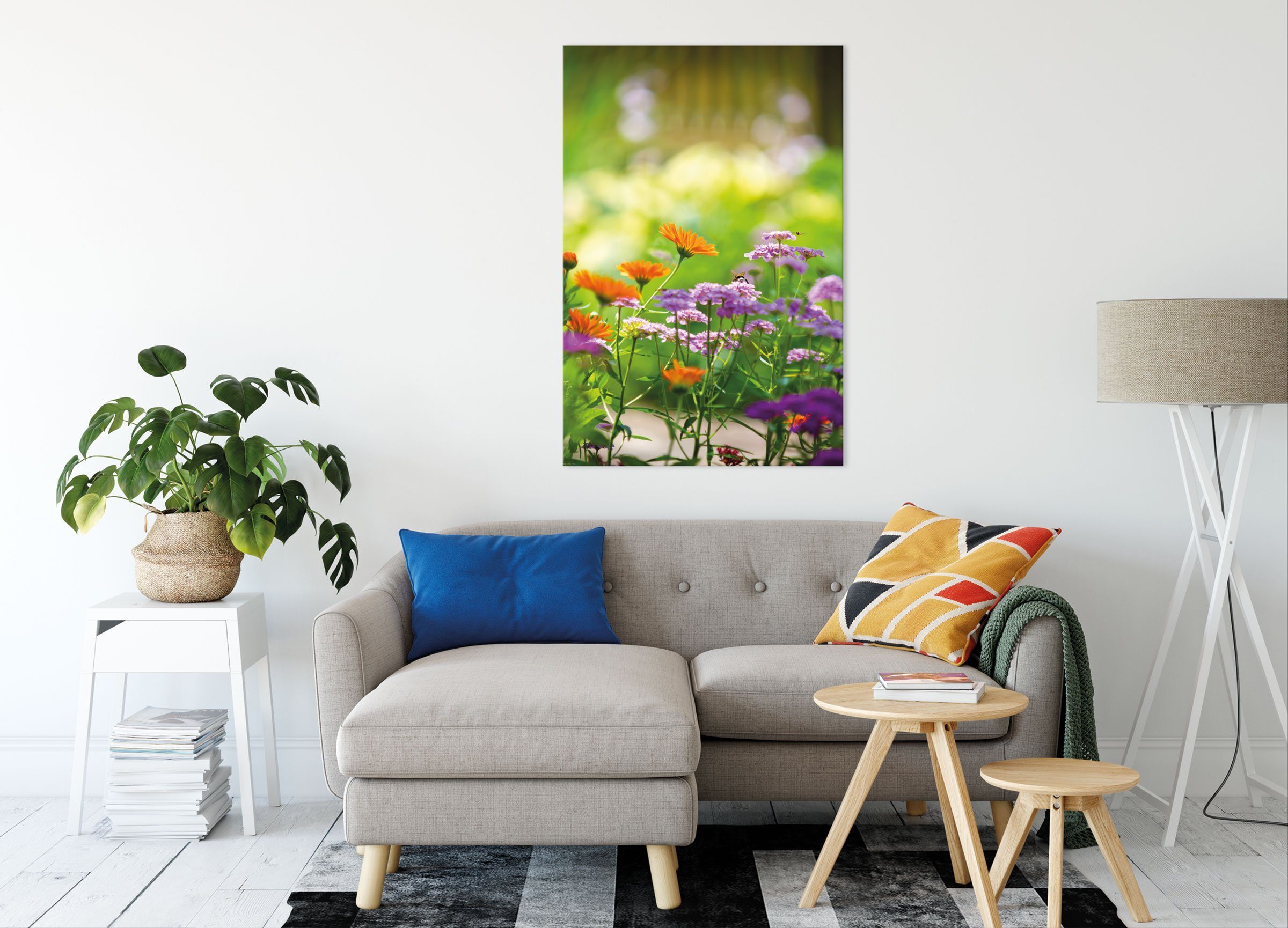 Pixxprint Leinwandbild Blumenwiese, Blumenwiese (1 bespannt, Leinwandbild Zackenaufhänger inkl. fertig St)