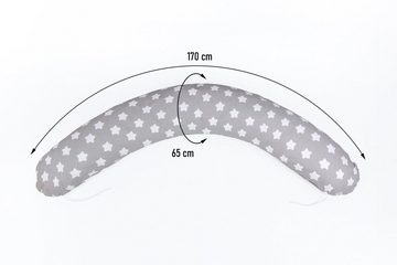 Loolay Stillkissen Attmungsaktive WAFFELPIQUE + GLATT Baumwolle XXL Stillkissen 170 cm, 1A Qualitat Europäische Stoffe unf Kleinserien-Nähen, LOOLAY® Stillkissen + Bezug, WEICH Schwangerschaftskissen Seitenschläferkissen Dunkelblau, Weiß