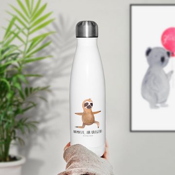 Mr. & Mrs. Panda Thermoflasche Faultier Yoga - Weiß - Geschenk, Faultier Geschenk, Entspannung, Edel, Einzigartige Geschenkidee