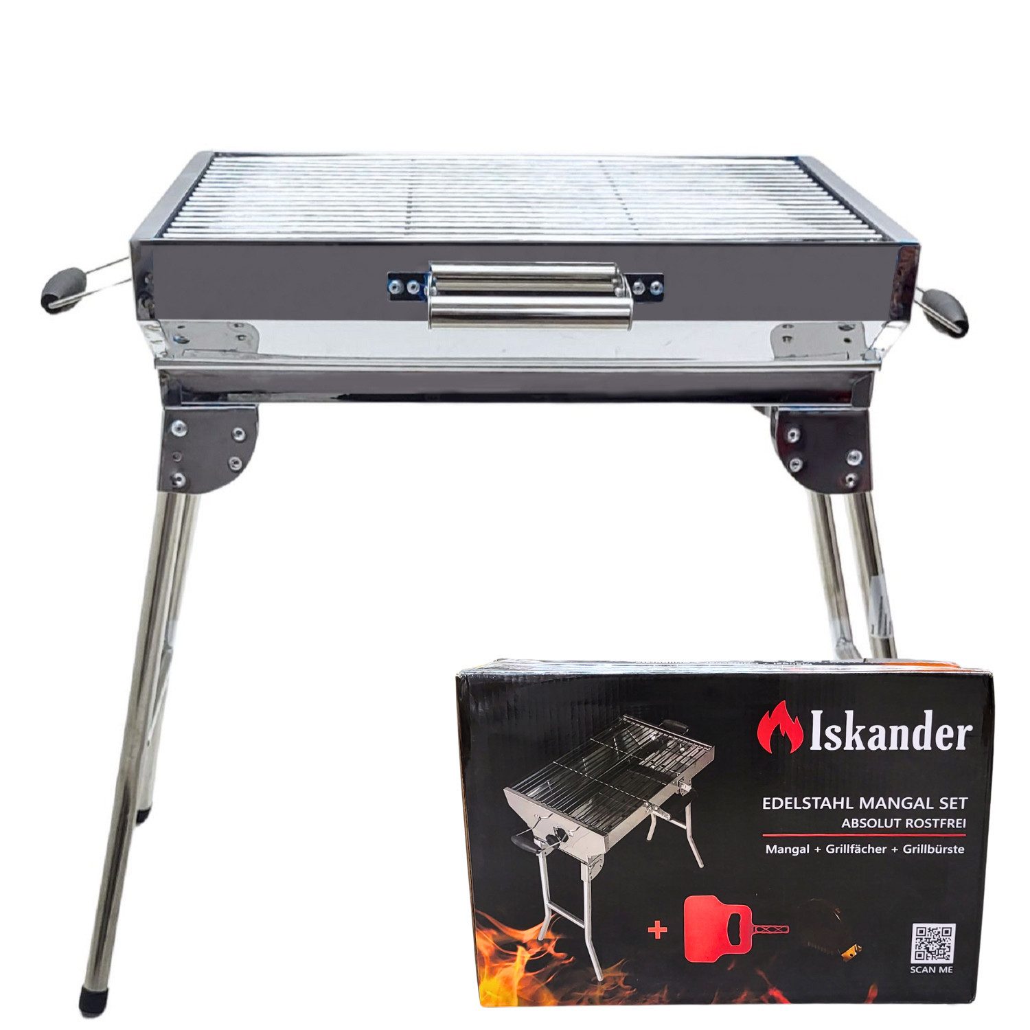 Grillpeter Holzkohlegrill Mangal Iskander Schaschlikgrill Edelstahl mit Grillrost – Bild 2 von 5