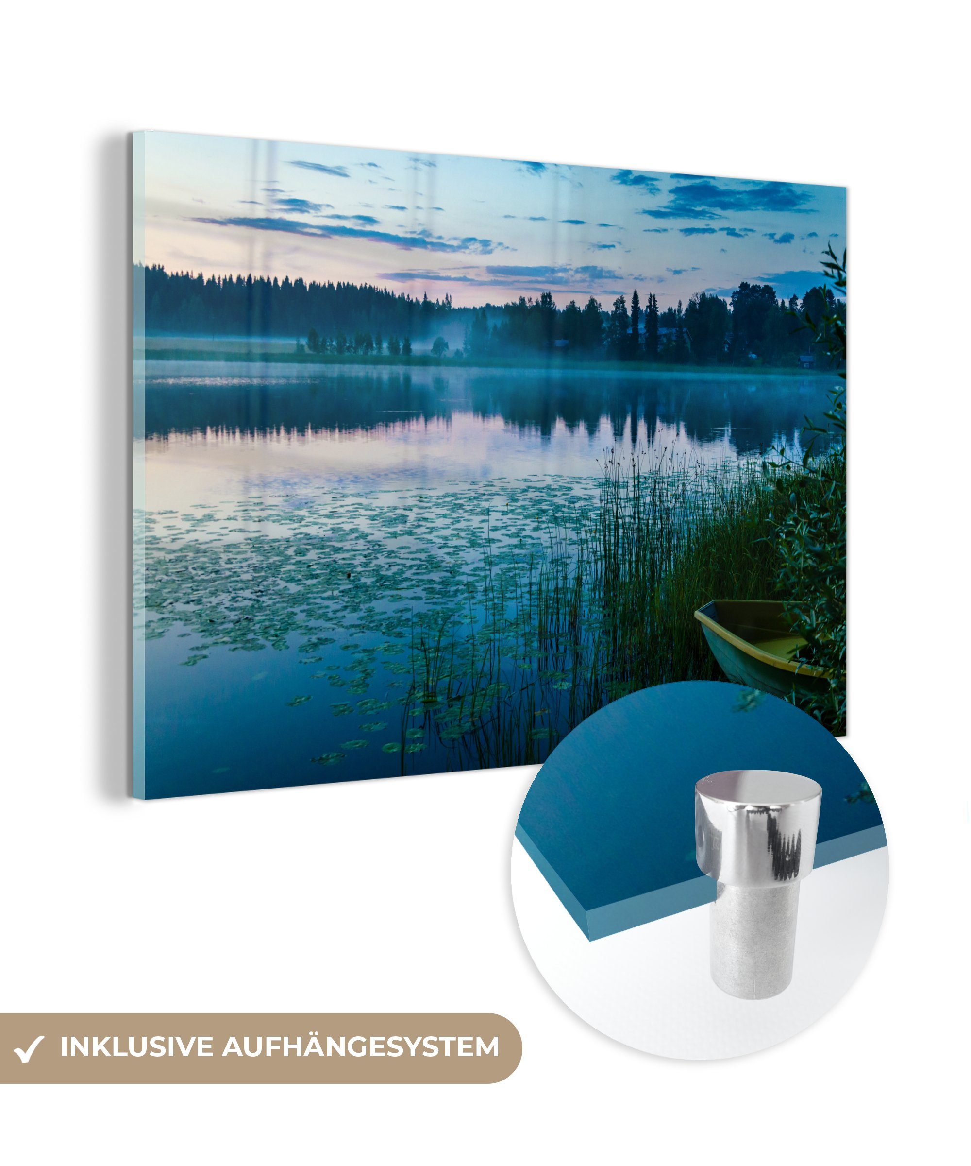 MuchoWow Acrylglasbild Boot entlang des Ufers in Finnland, (1 St), Acrylglasbilder Wohnzimmer & Schlafzimmer