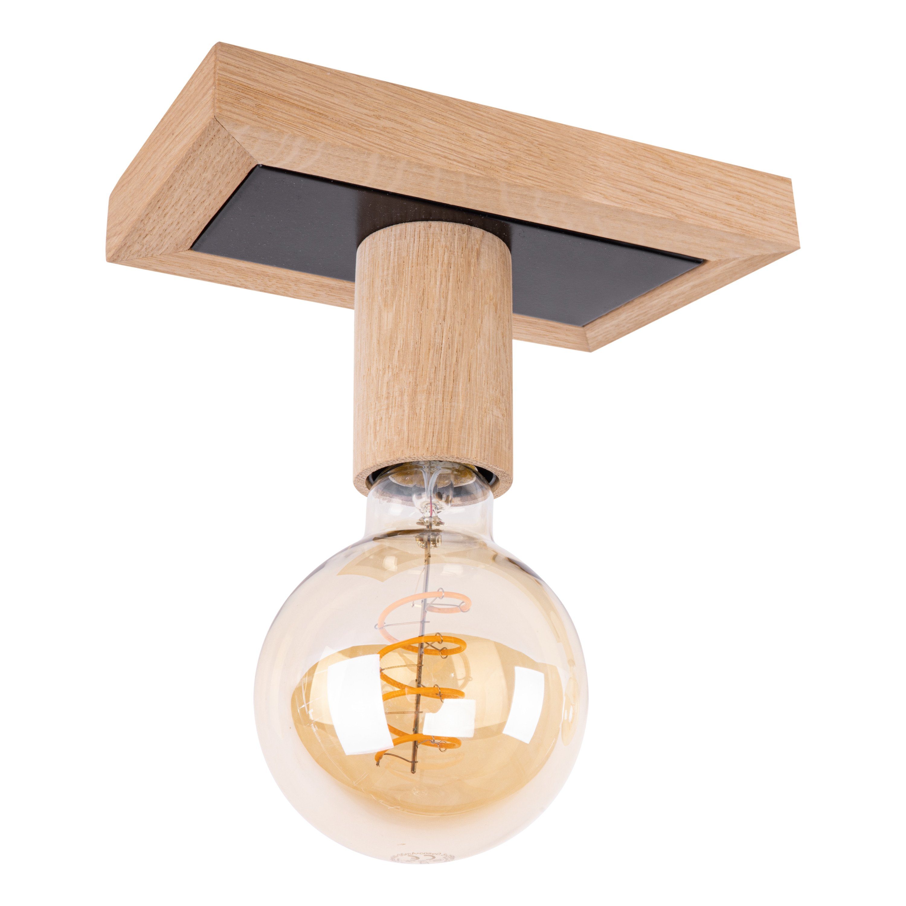 hofstein Deckenleuchte moderne Deckenlampe aus Metall/Holz in  Schwarz/Natur, ohne Leuchtmittel, Deckenleuchte im skandinavischen Design,  1-flammig, 1 x E27