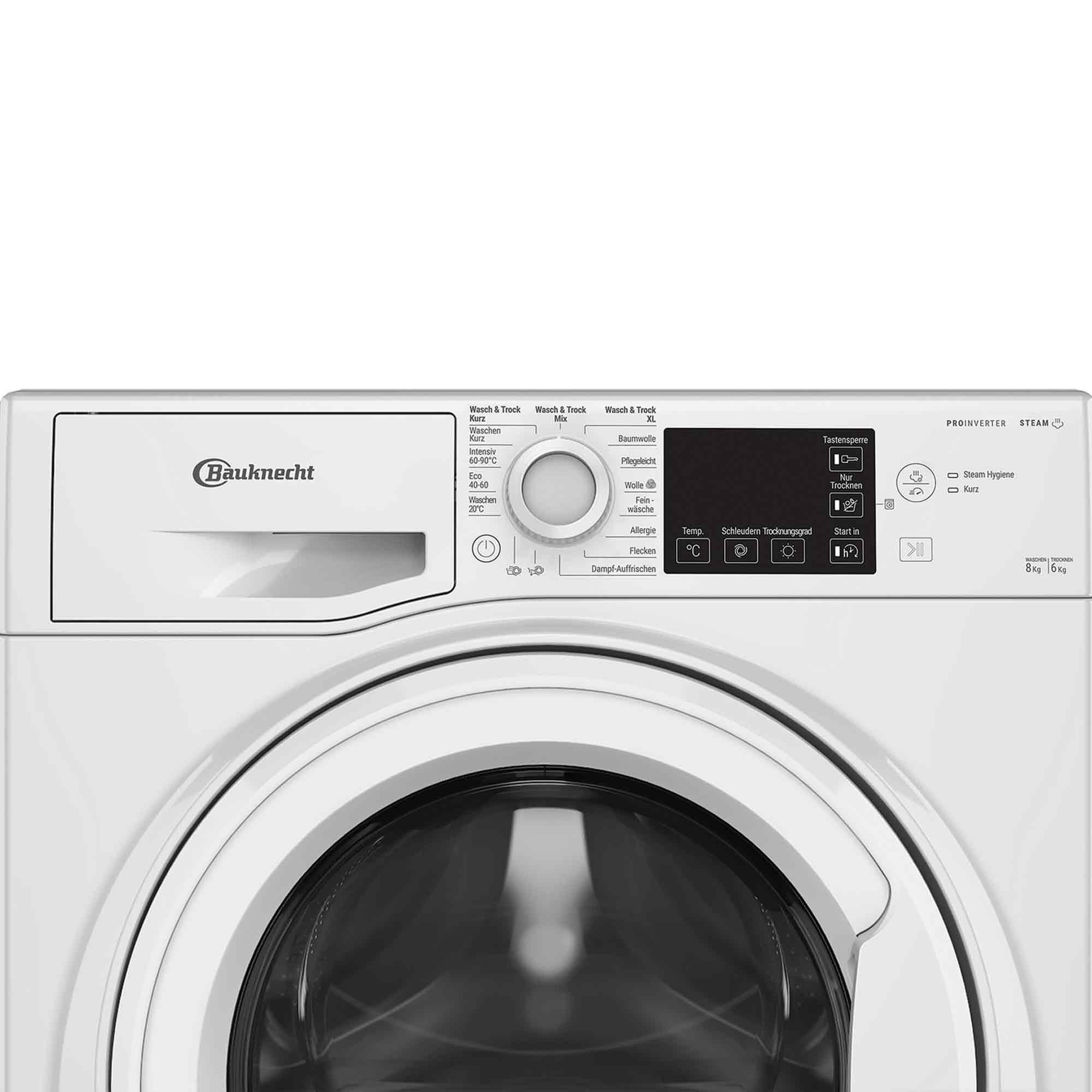 BAUKNECHT Waschtrockner WD ECO SHIELD 8614 D, 8 kg, 6 kg, 1400 U/min, Steam Hygiene mit Antivirus, Flecken 40°, Steam Refresh – Bild 5 von 5